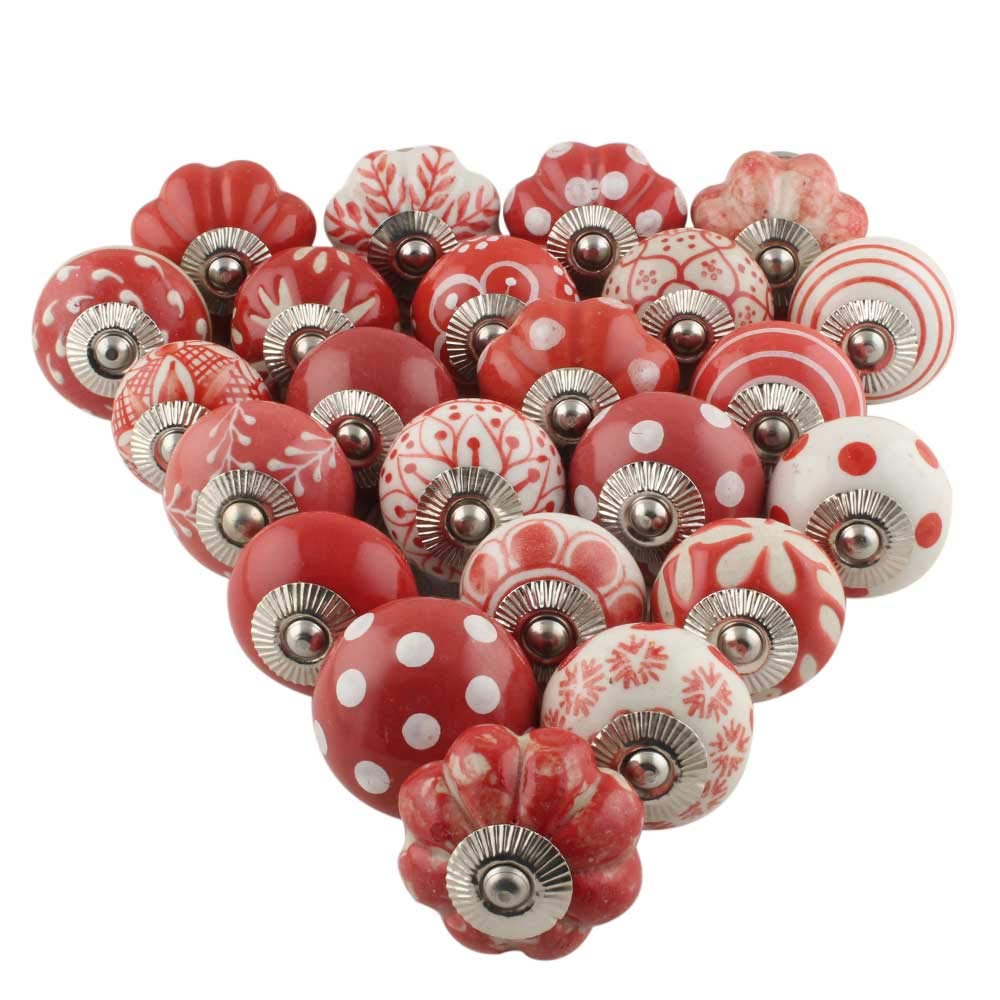 Indian Shelf Pack of 100 Red Dresser Knobs- Ceramic Drawer Knobs- Round  Kitchen Cabinet Knobs- Floral Drawer Pulls- Cabinet Knobs- Knobs Dresser-  Door Knob Pull- Fancy Drawer Pulls