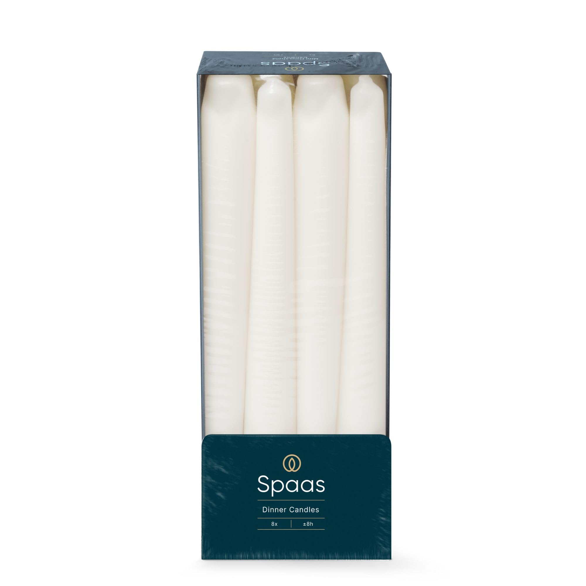 Spaas White Taper Dinner Candles 8 Hours, 8-Piece