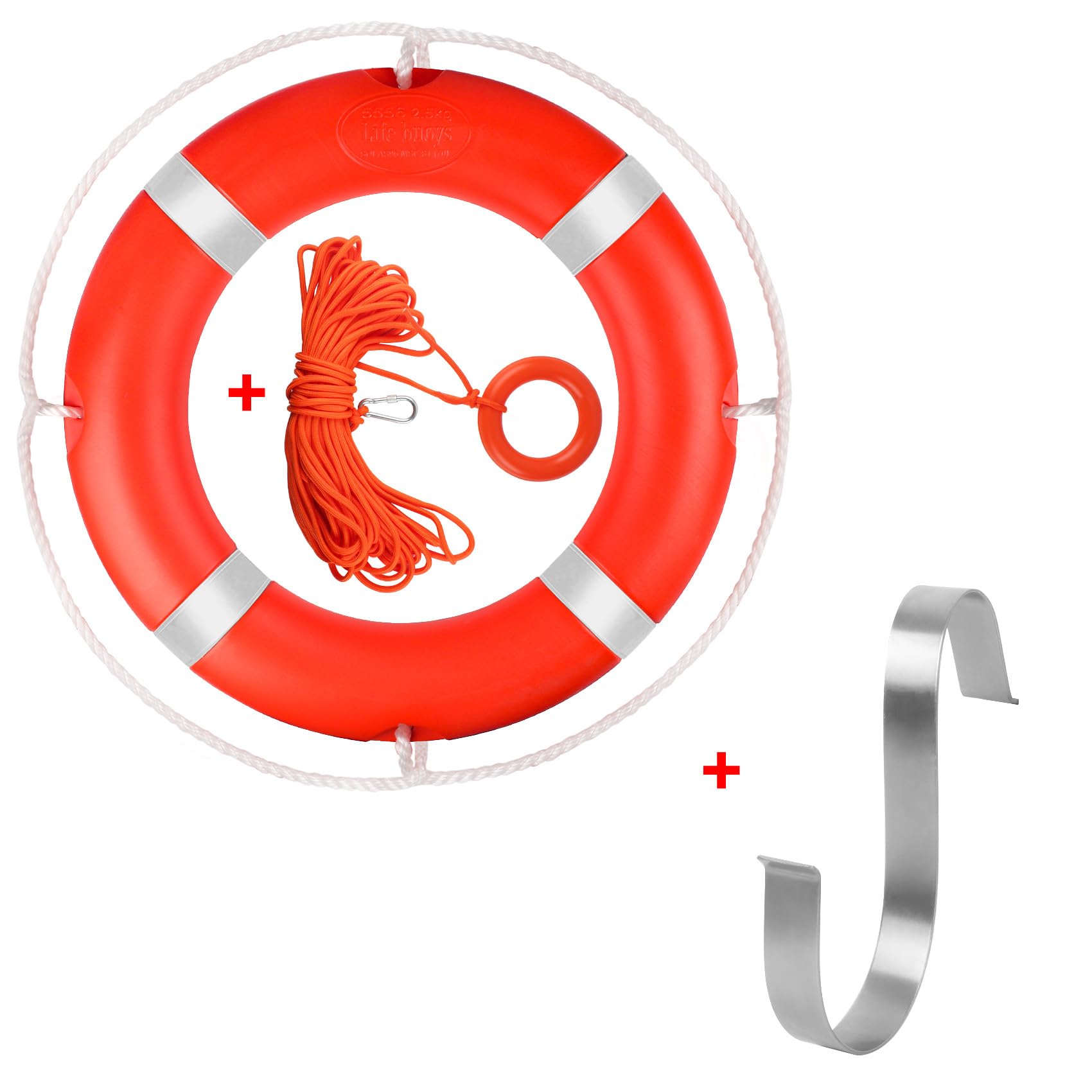Rettungsring, Schwimmring für Pool, Schwimmbad mit schwimmendem Rettungsseil, Sicherheits-Wurfringe für Boote mit reflektierendem Band, inklusive S-förmiger Halterung, 71,1 cm