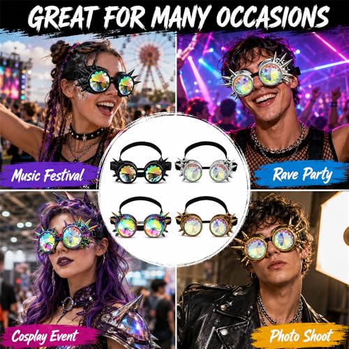 Image of 3-5 Days Delivery Kaleidoscope Rave Rainbow Crystal Lenses Steampunk Goggles