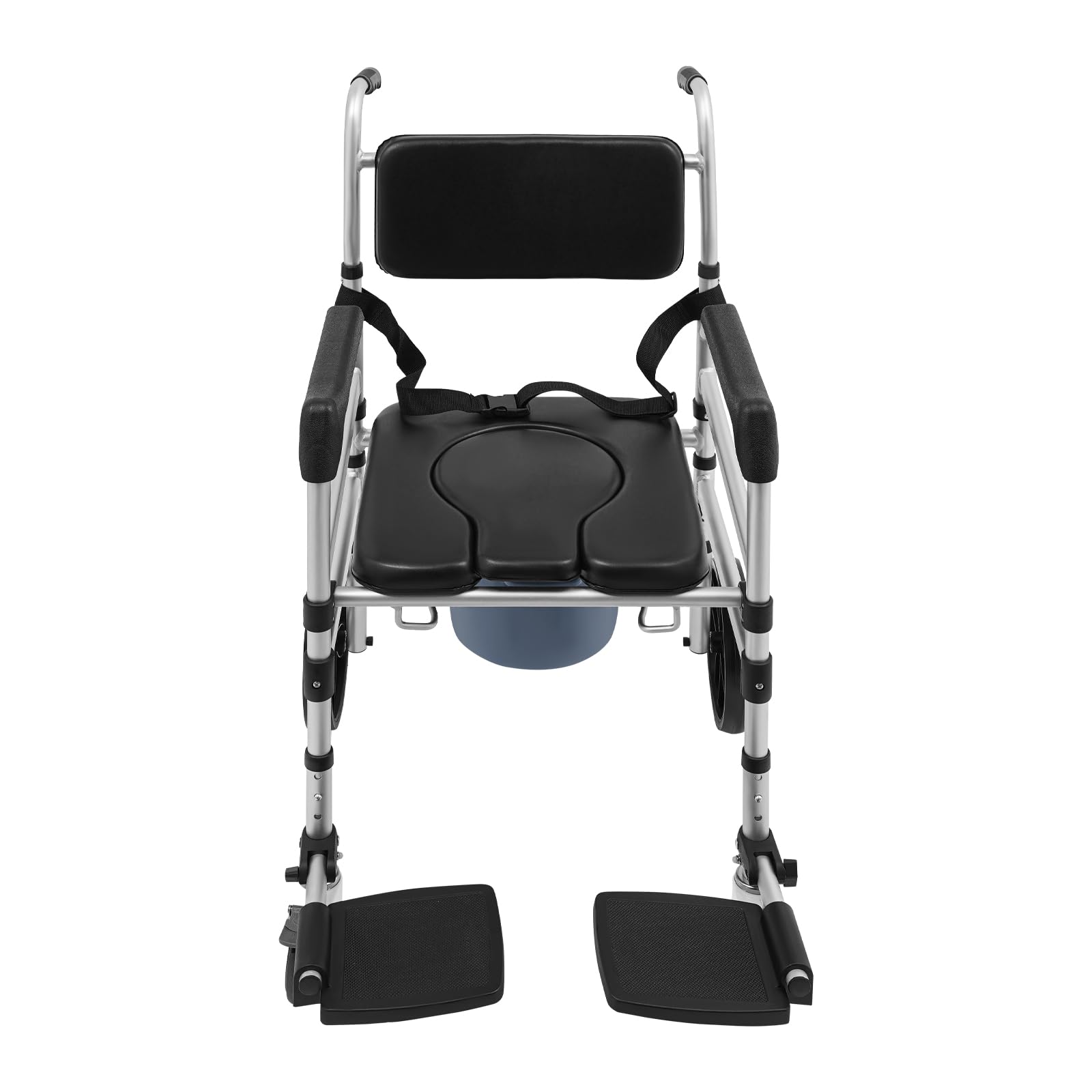 Sedia WC per anziani con ruote, sedia da doccia pieghevole con secchio WC regolabile in altezza in lega di alluminio, portata 150 kg