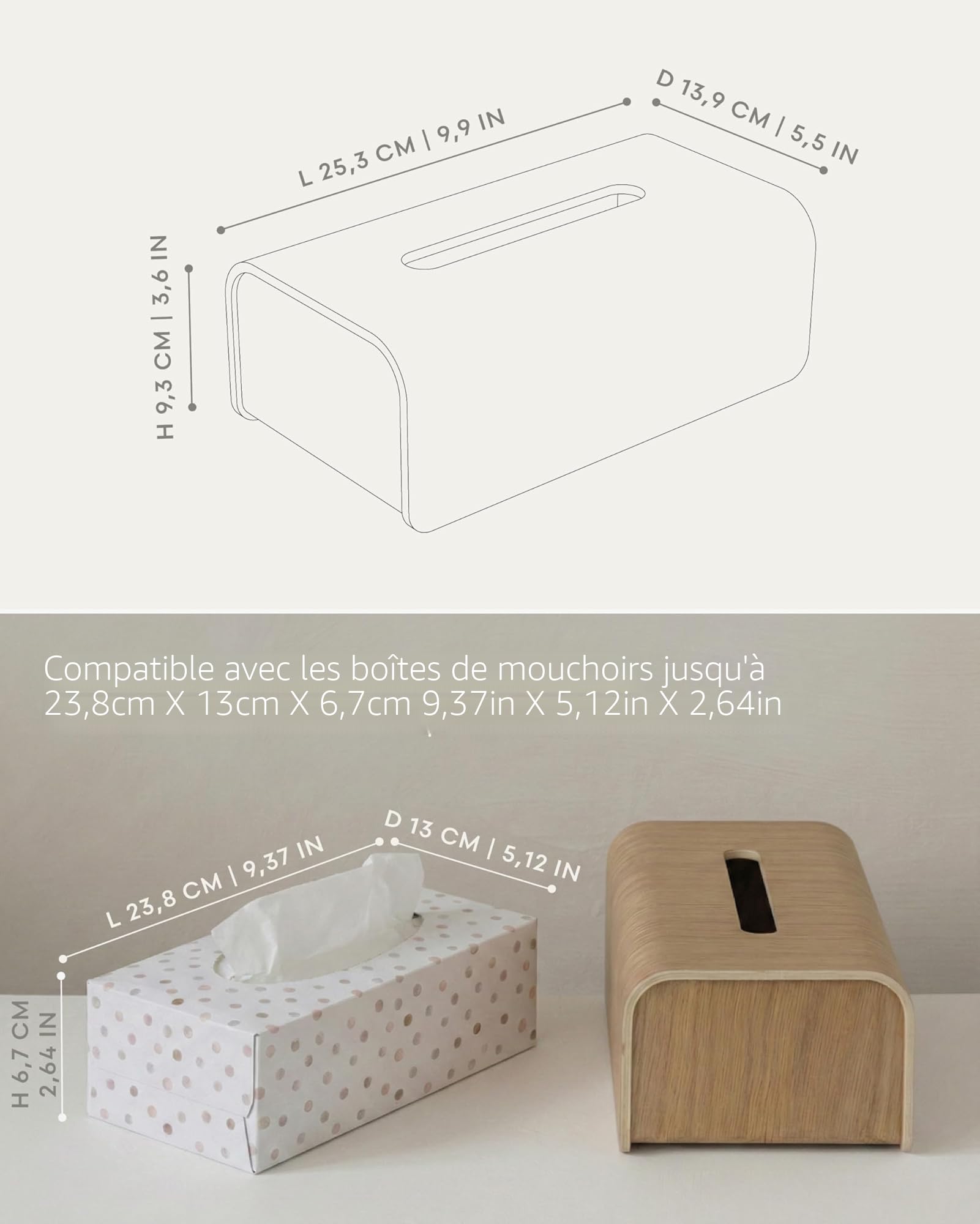 Kazai. Boîte à mouchoirs 'Toke' | Placage en Bois véritable certifié FSC | Distributeur Durable au Design scandinave | Chêne