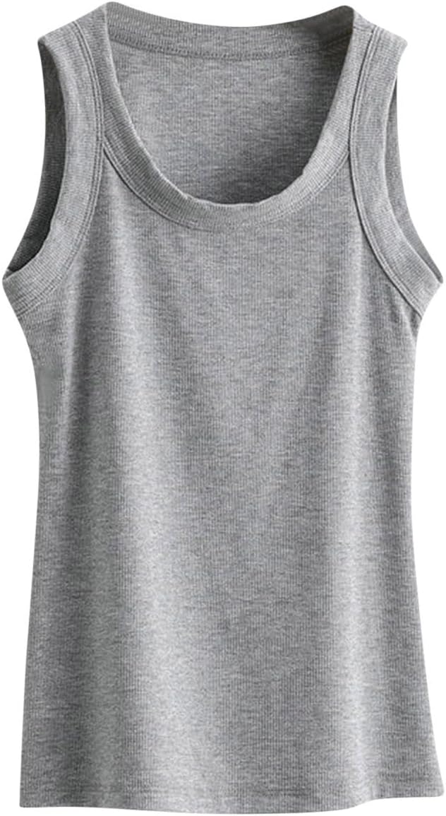 Lmdudan Women's Sleeveless Tank Tops Summer Casual Loose Fit T Shirts Basic Solid Color Crew Neck Athletic Yoga Tees