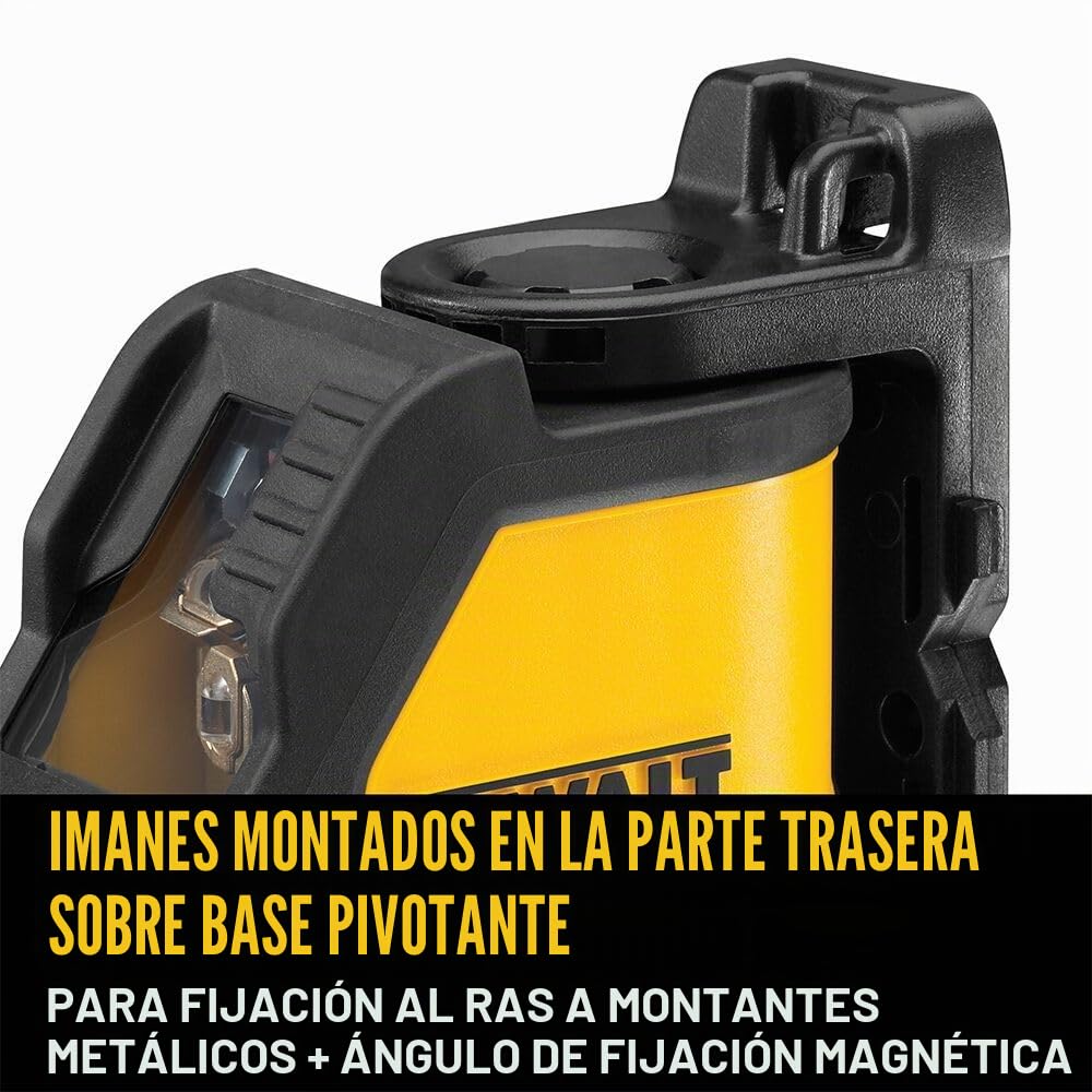 DEWALT DW088K-XJ - Láser Autonivelante de 2 Líneas en Cruz, Alcance de 15m, Base Pivotante, Precisión +/-3mm/10m, Compatible con Detector DE0892, Maletín y Pilas AA Incluidas