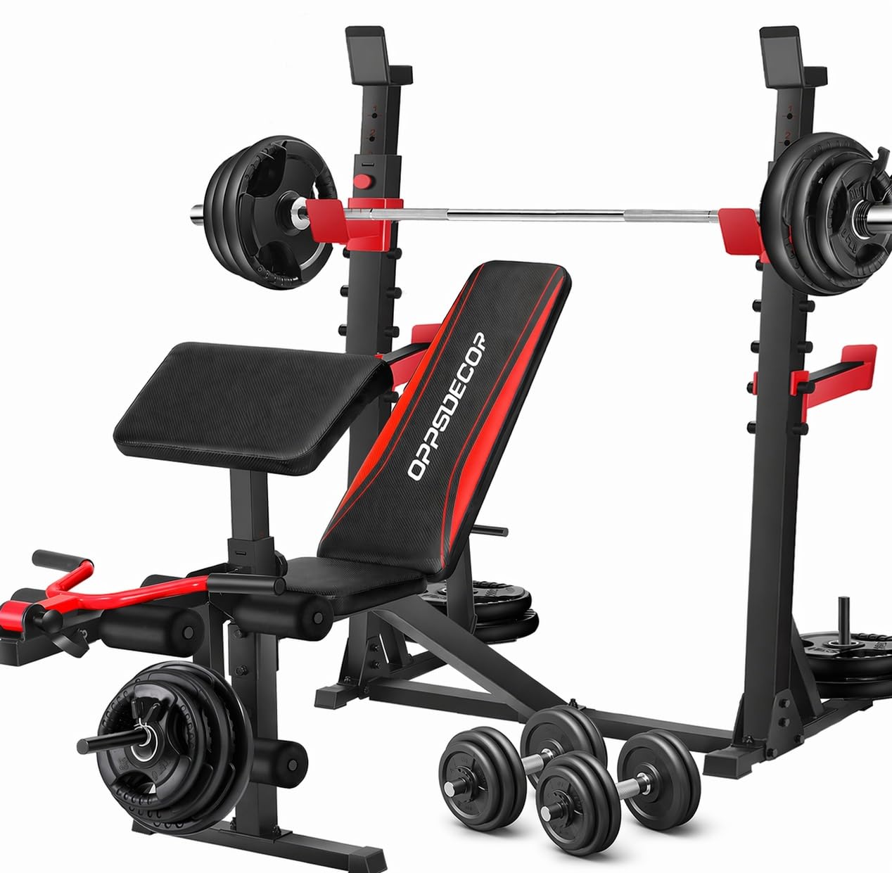 ASTM-Certified 900LBS Weight Bench Set with Squat Rack & Leg Extension, Preacher Curl Workout Bench & Bench Press Set for Home Gym Full Body Training