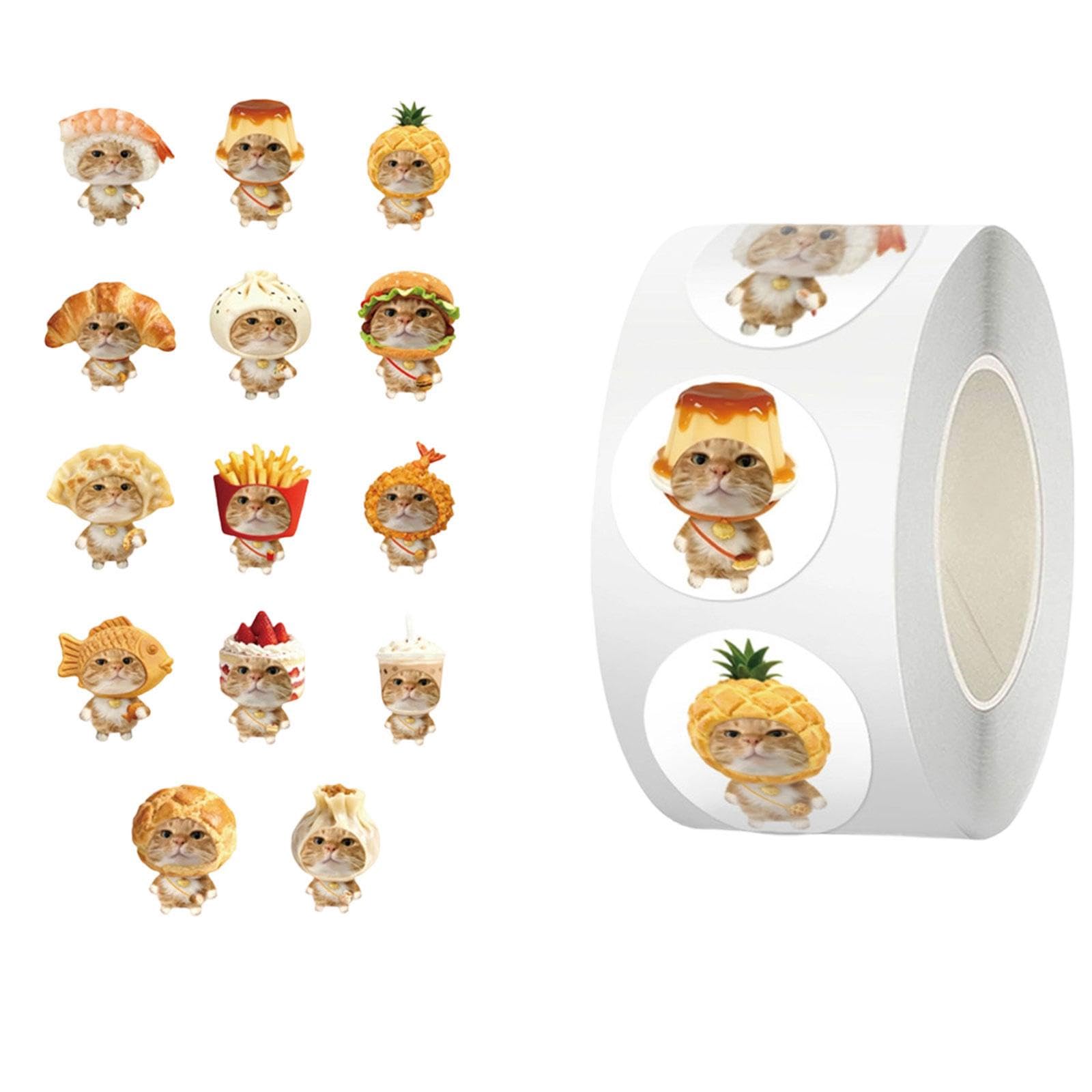 500Pcs Food Kitten Shaped Sticker Decorative Wrapping Labels for Scrapbooking Journal Notebook Laptop Gift Packaging Journaling Supplies