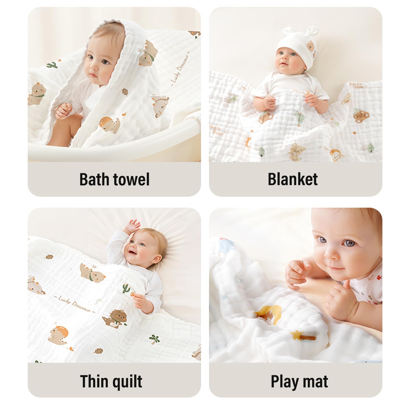 Liemuao Lange Bebe 90 x 90 cm, Set di 3 pezzi in mussola di cotone biologico, 6 strati extra morbidi assorbenti traspiranti per pulizia e protezione per neonati pelle sensibile, asciugamano da bagno