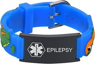 Kids Personalized Medical ID Bracelet-Silicone Autism Allergy Seizure Cute ID Wristband with Medical Alert Badge for Kids Toddler Children in Case of Emergency Bracelets if Lost (5.1''-6.5'')