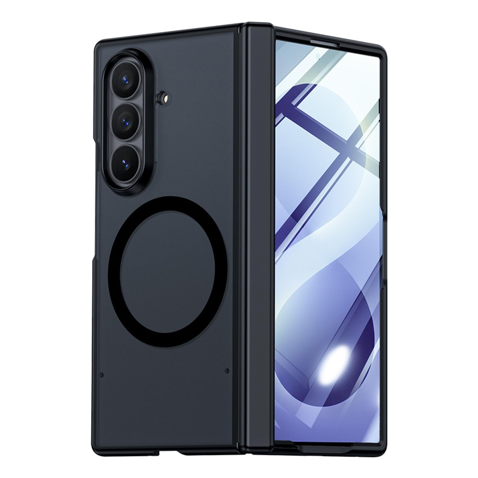 MFAOSHI Magnetic Case for Samsung Galaxy Z Fold 8 Ultra, All-inclusive Screen Hinge Protection Case Frosted Translucent Phone Cover,Black,Fold 8 Ultra
