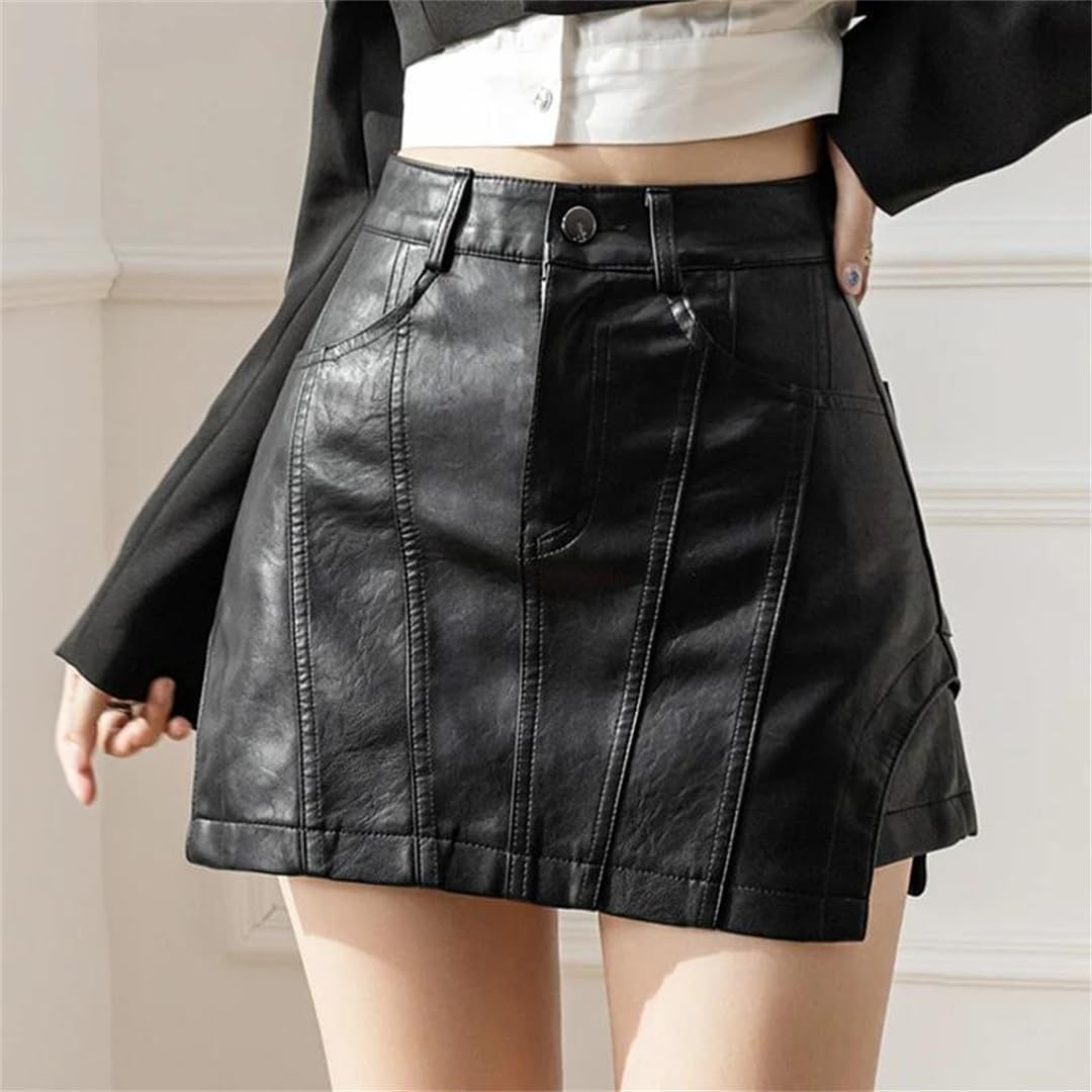 Kelsiop Falda corta gótica de piel sintética para mujer, minifalda Y2k, ropa de calle Harajuku
