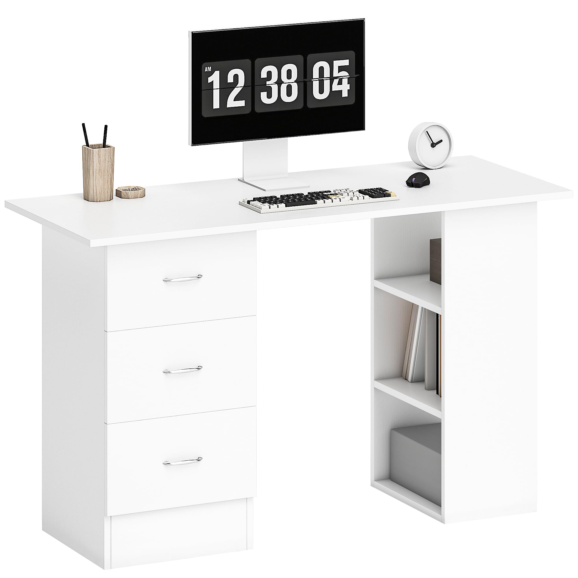 HOMCOM Computer Desk, Home Office Desk, Writing Table, PC Workstation with 3 Storage Shelves and 3 Drawers for Working, Study, 120 x 49 x 72 cm, White — image 1