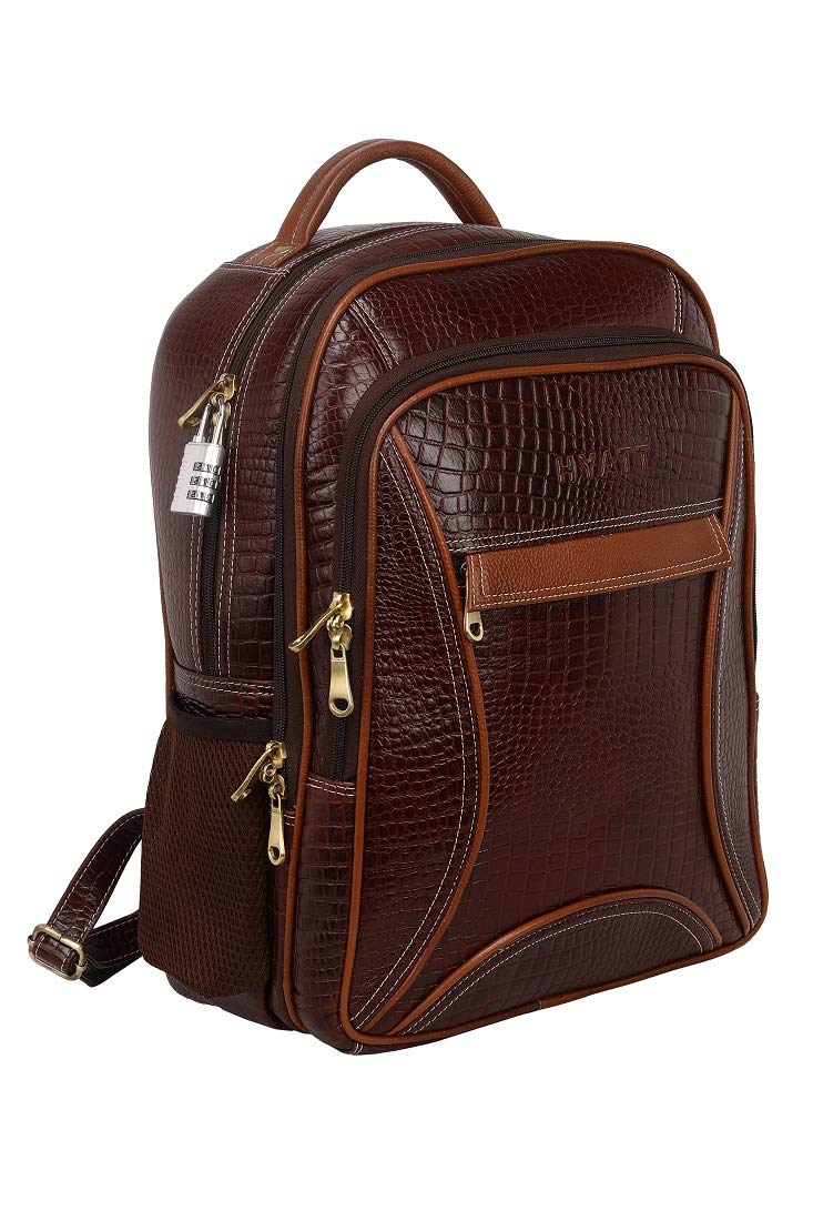 HYATT Leather Accessories 17 Inch Mens and Womens Leather Laptop Office Backpack Bag (Brown & Tan Colour Combination) (B08V1ZY4R4) Amazon Price History, Amazon Price Tracker