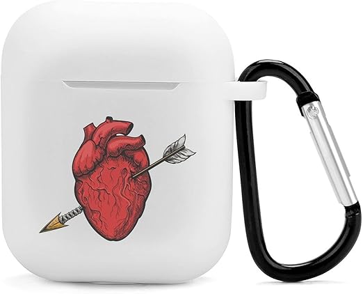Amazon Airpods ケース 透明 ソフトシリコン 全面保護カバー 落下防止 耐衝撃 装着充電可能 防水 防塵 キーホルダー付き 矢が刺さった心臓 Airpods第1 2世代用のケース イヤホン ヘッドホンケース オンライン通販