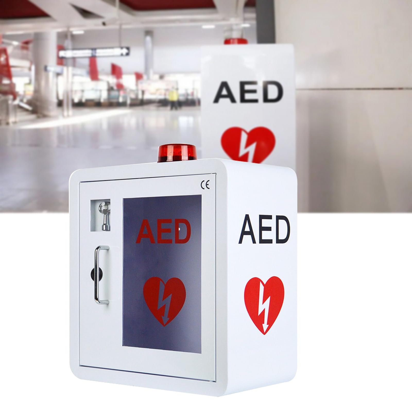 Szafka do przechowywania defibrylatora AED pierwszej pomocy Szafka pierwszej pomocy z alarmowym światłem stroboskopowym Pasuje do większości modeli AED,do domowego biura,White