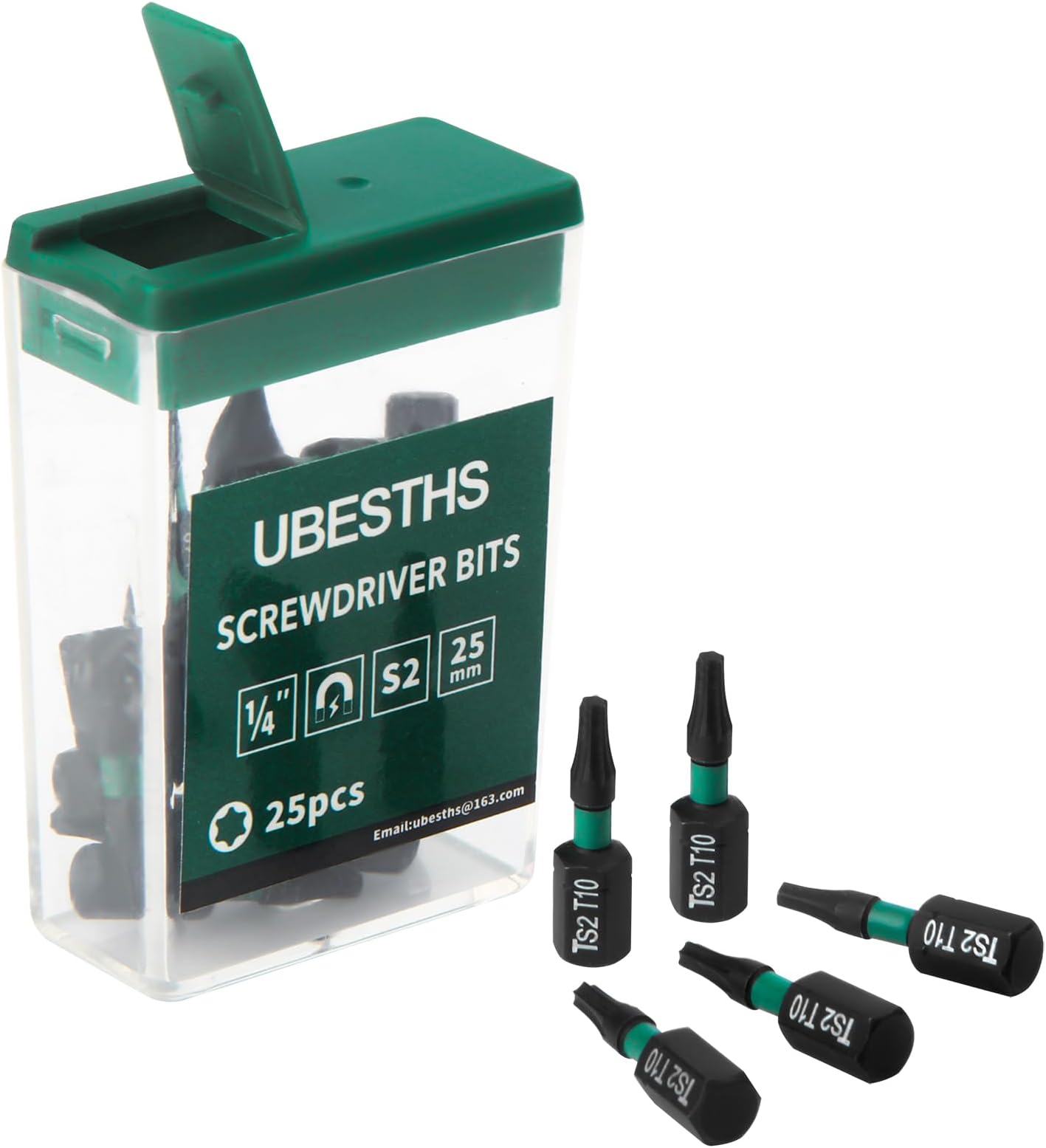 Torx Bit T10, Screwdriver Bits Set 25 Pieces, 1/4 Inch Hex Shank, 25 mm Length with Box