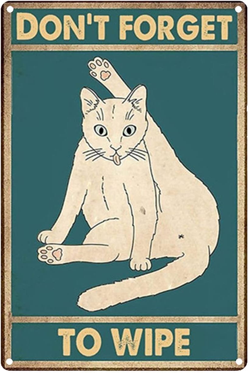 rayprint Vintage Metal Tin Sign Cat Retro Tin Decorative Sign Wall Decor - Don't Forget to Wipe
