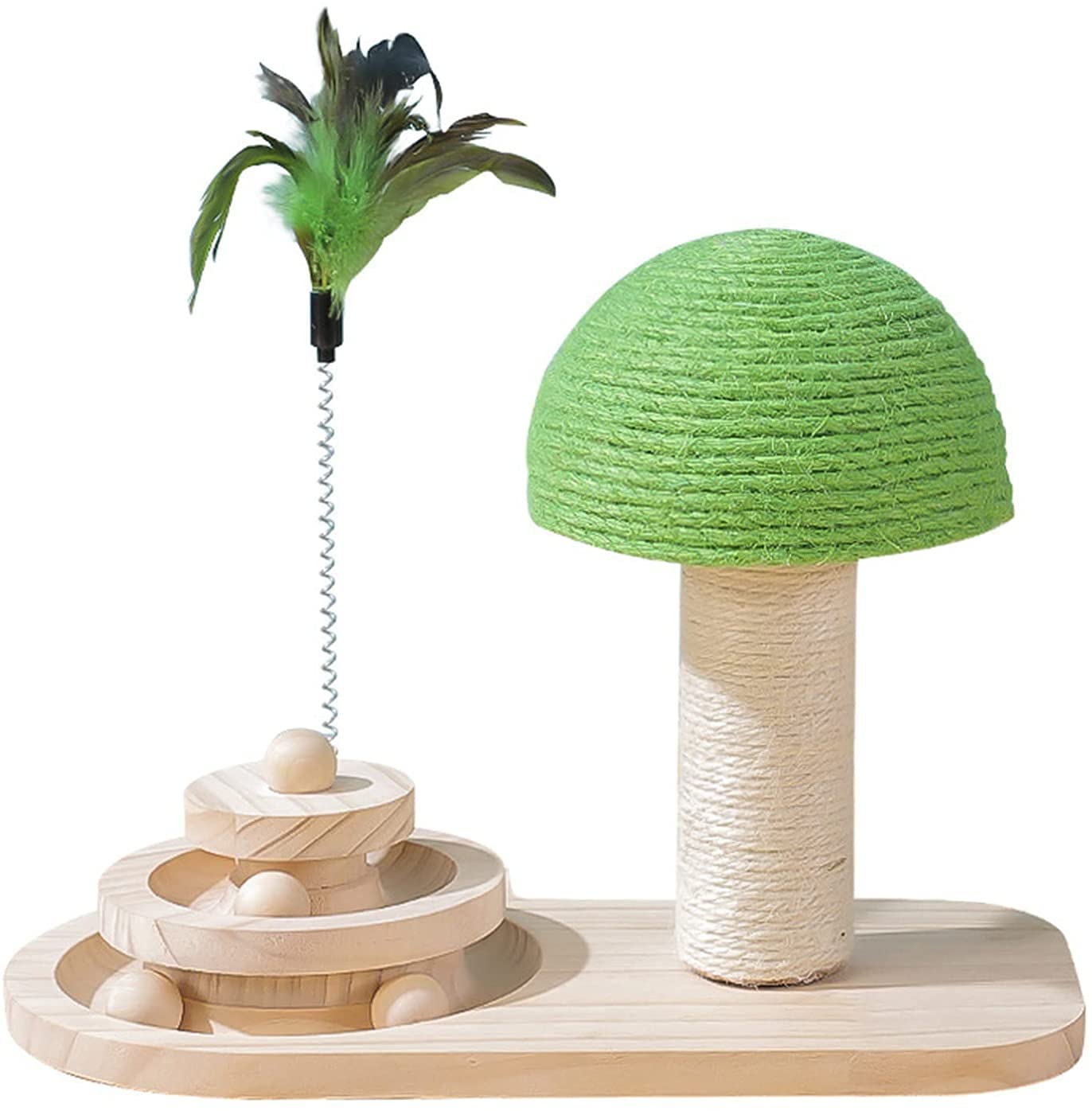 Luckyrao Interactive Wooden Cat Toys Ball Track Cat Tower Roller Toys Double Layers Kitten Toys Funny Swing Turntable Gifts for Cats Kitten Funny Active