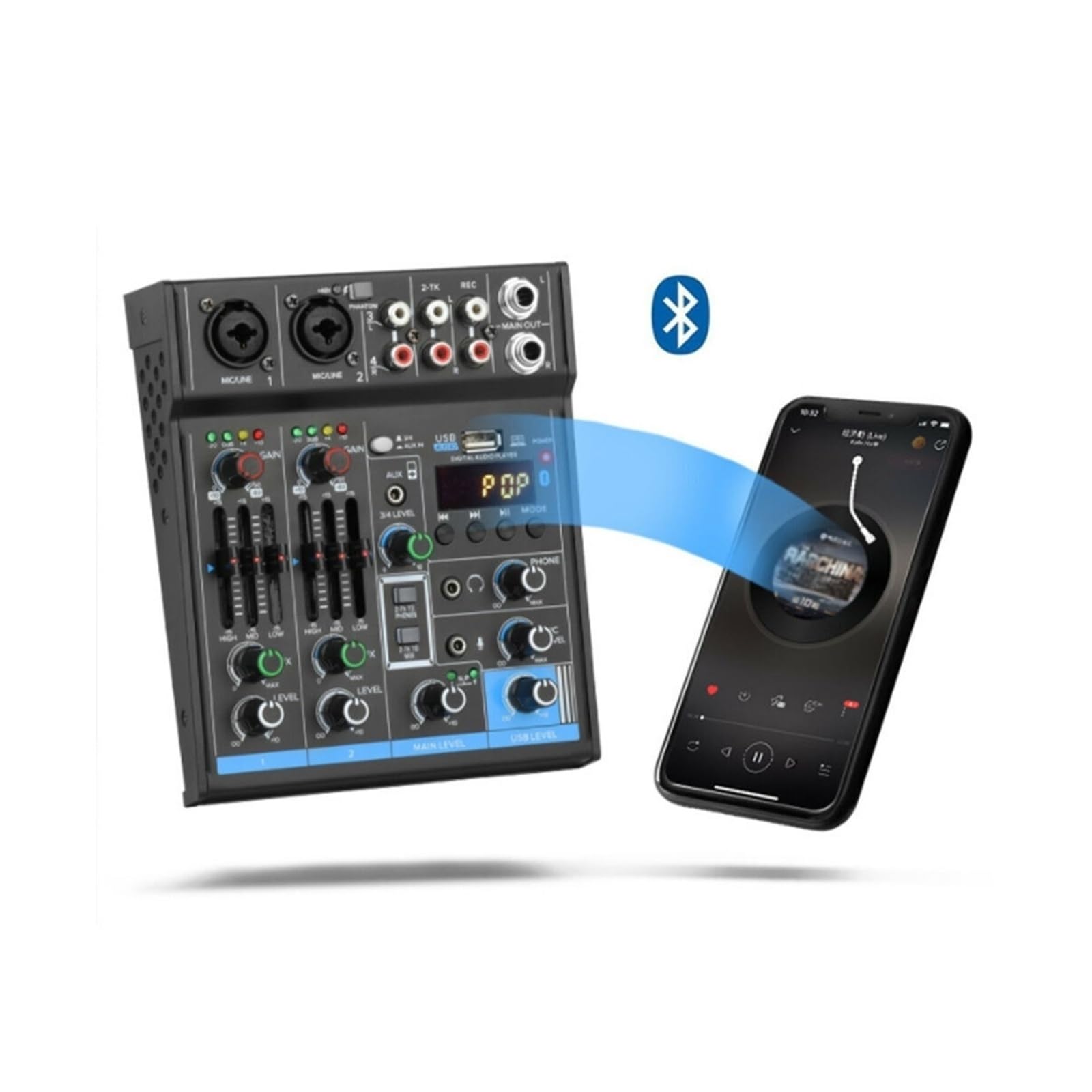 Mezclador de audio, Mini mezclador de estudio con interfaz USB 4 canales, tablero digital profesional for mezclas portátiles, compatible funciones