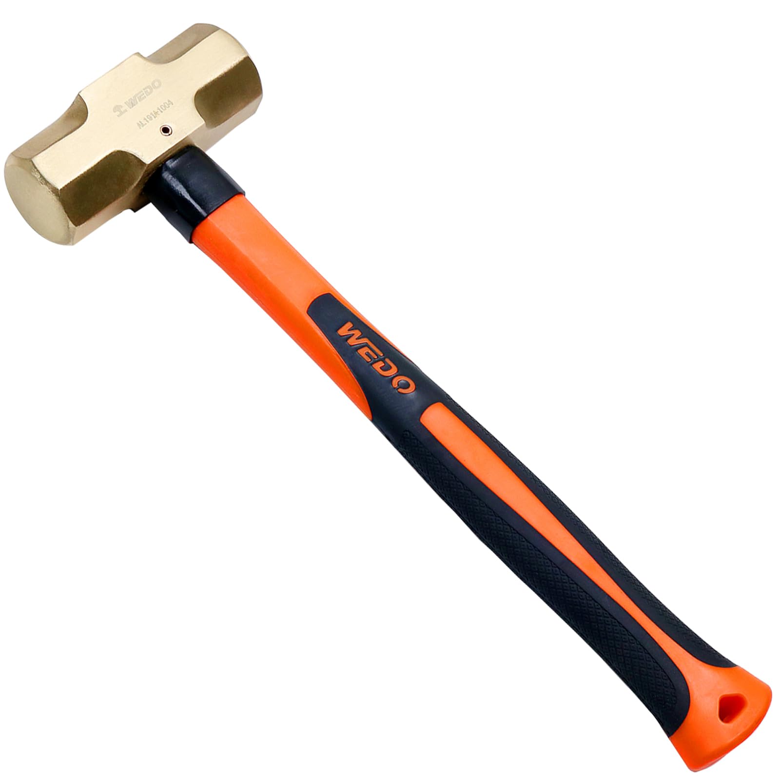 WEDO Martillo de trineo sin chispas con cabeza de 8000 g, martillo de seguridad sin chispas con eje de fibra de vidrio, longitud 900 mm, bronce de aluminio, forjado a presión, resistente a la