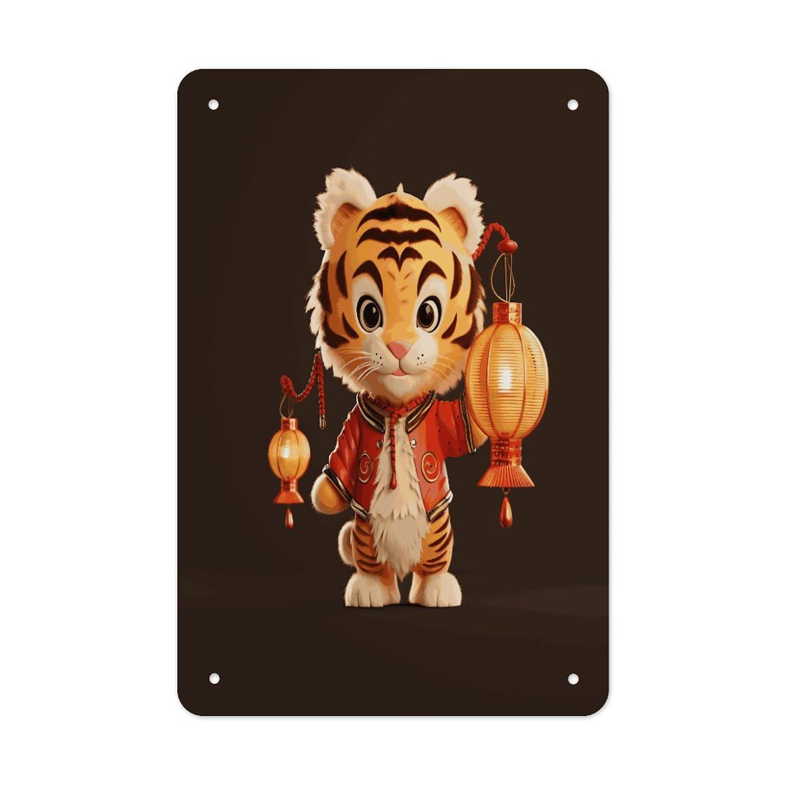 Btcowzrv Style A Tiger Holding A Lantern Metal Tin Sign Wall Decor Hanging Plaque