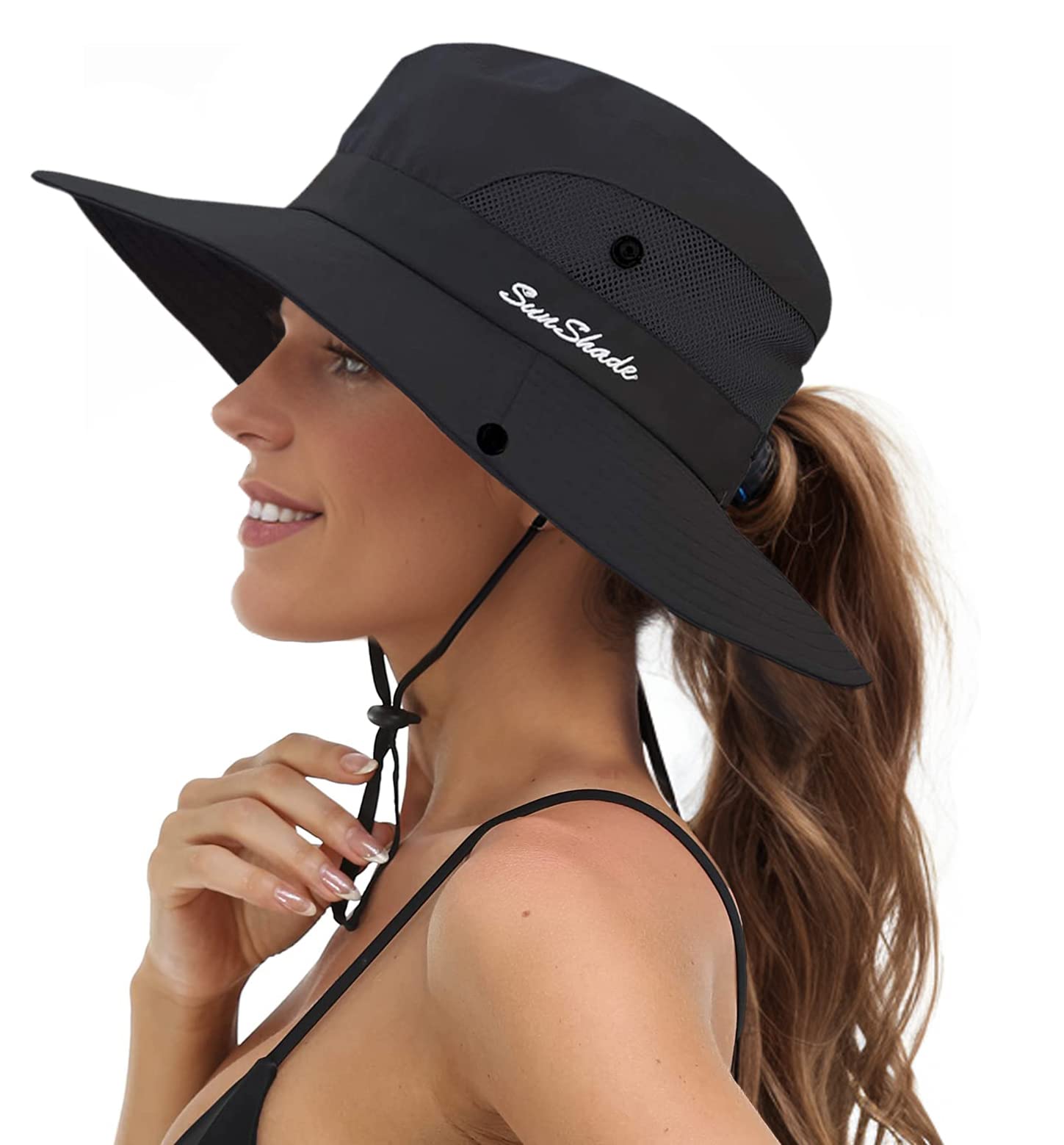 Sun Hats for Women Beach Hat Ponytail Hat Womens Sun Hat with UV Protection Wide Brim