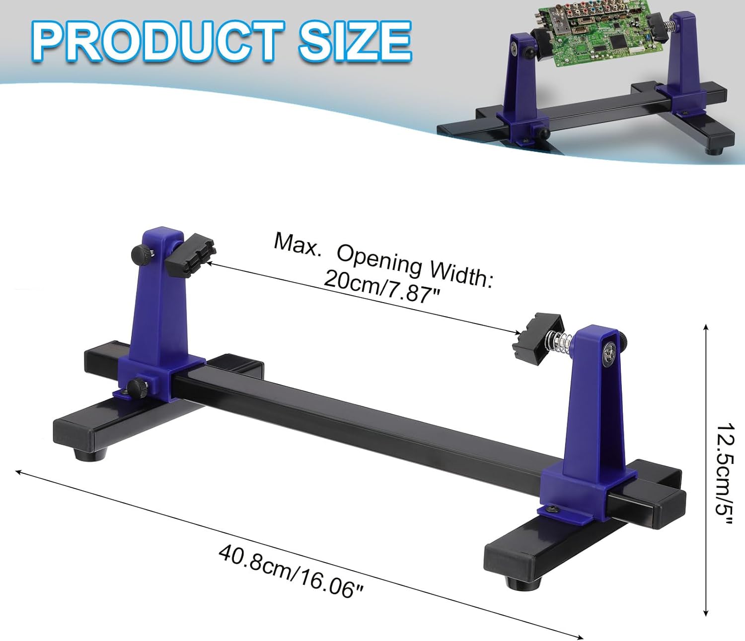 PATIKIL Adjustable PCB Holder Circuit Board Holder 360° Degree Rotation Tool for Circuit Board Soldering Desoldering Repair, 6.7x16", Blue