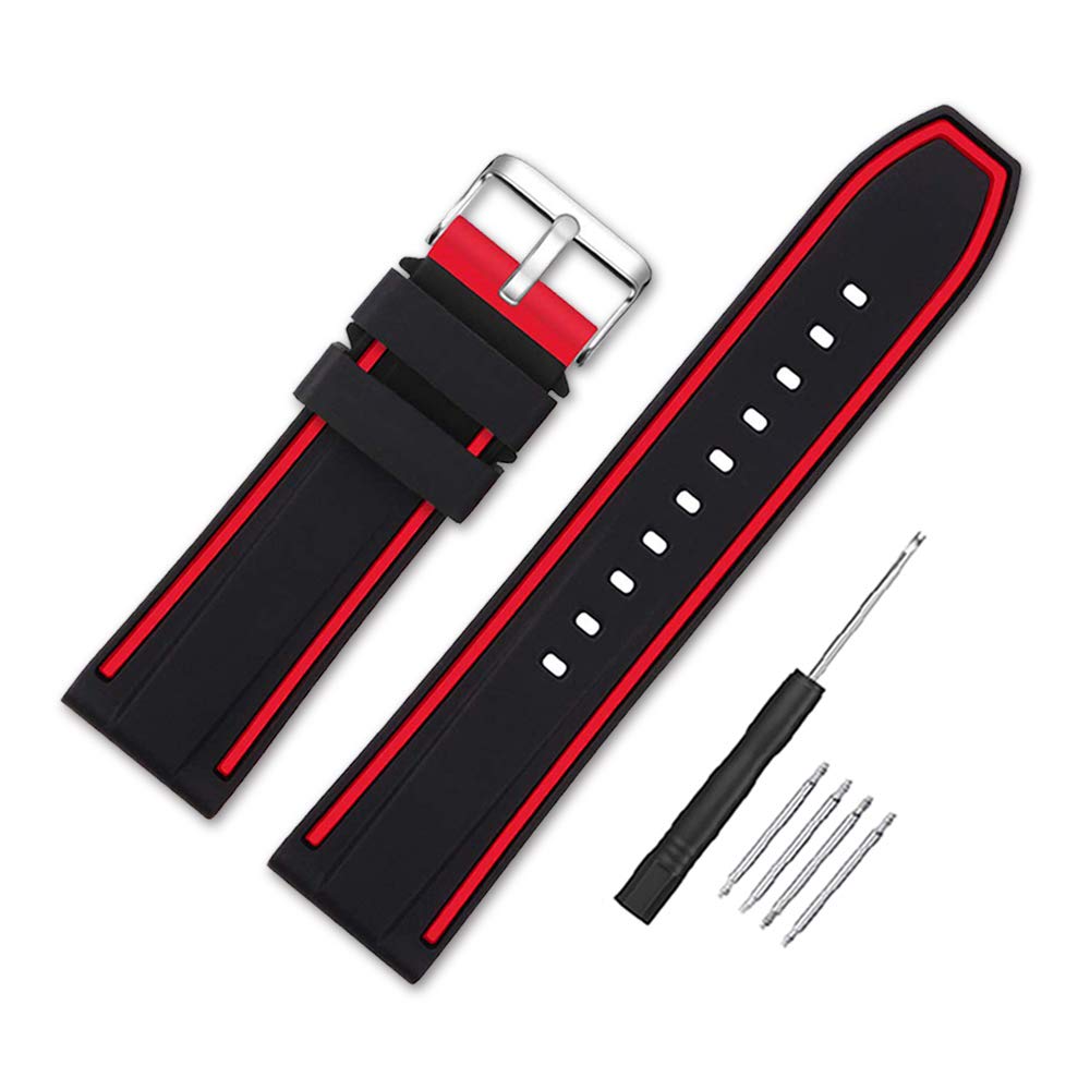 SZYXMY Silicone Watch Bands Divers Model Replacement Rubber Sport Watch Strap 20mm 22mm 24mm 26mm Waterproof Line Silver Buckle for Men and Women