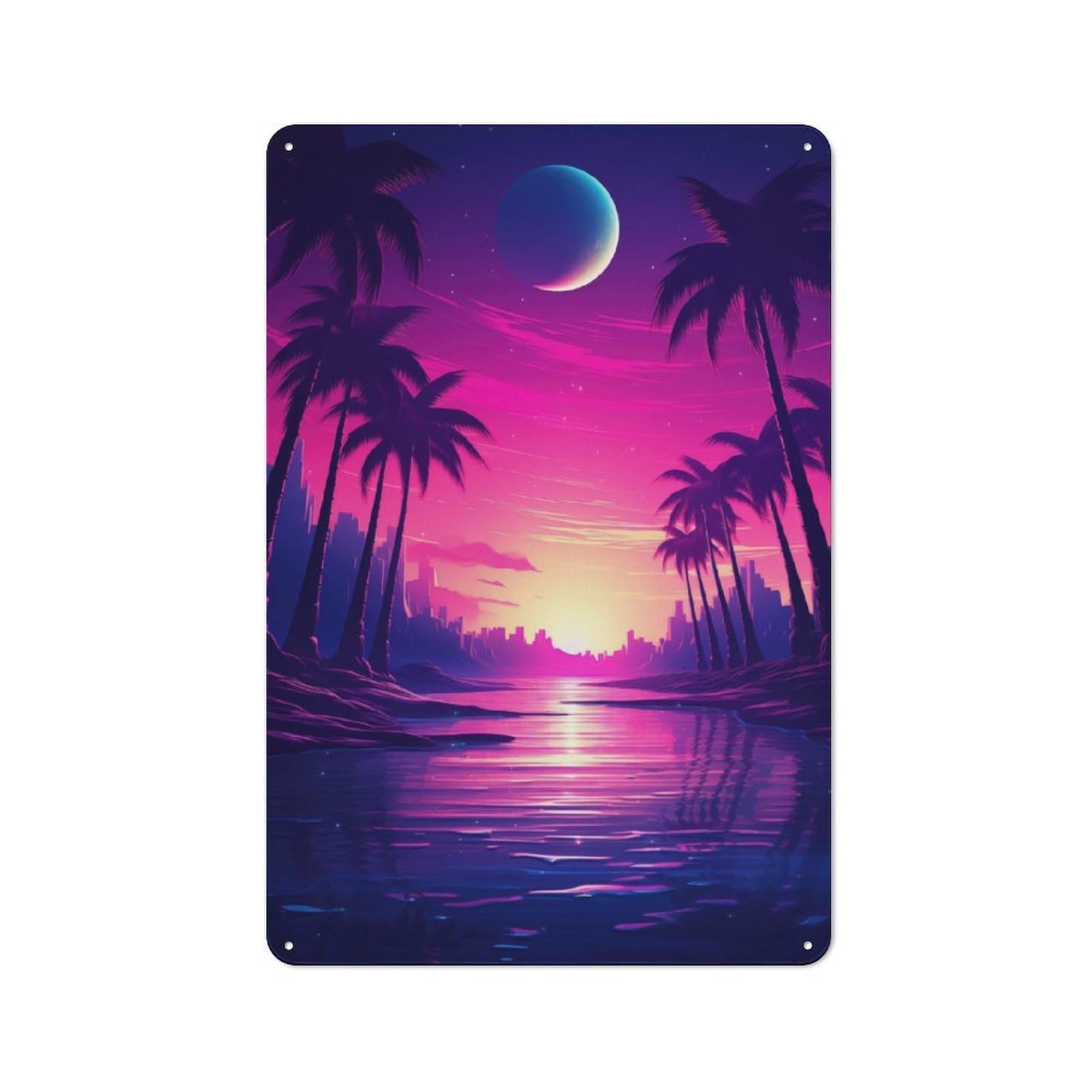 Junmoney Synthwave Sunset Sway Vintage Tin Sign 30X20cm With For Café Or Home Bar, Suited To Café-Style Decor Fans