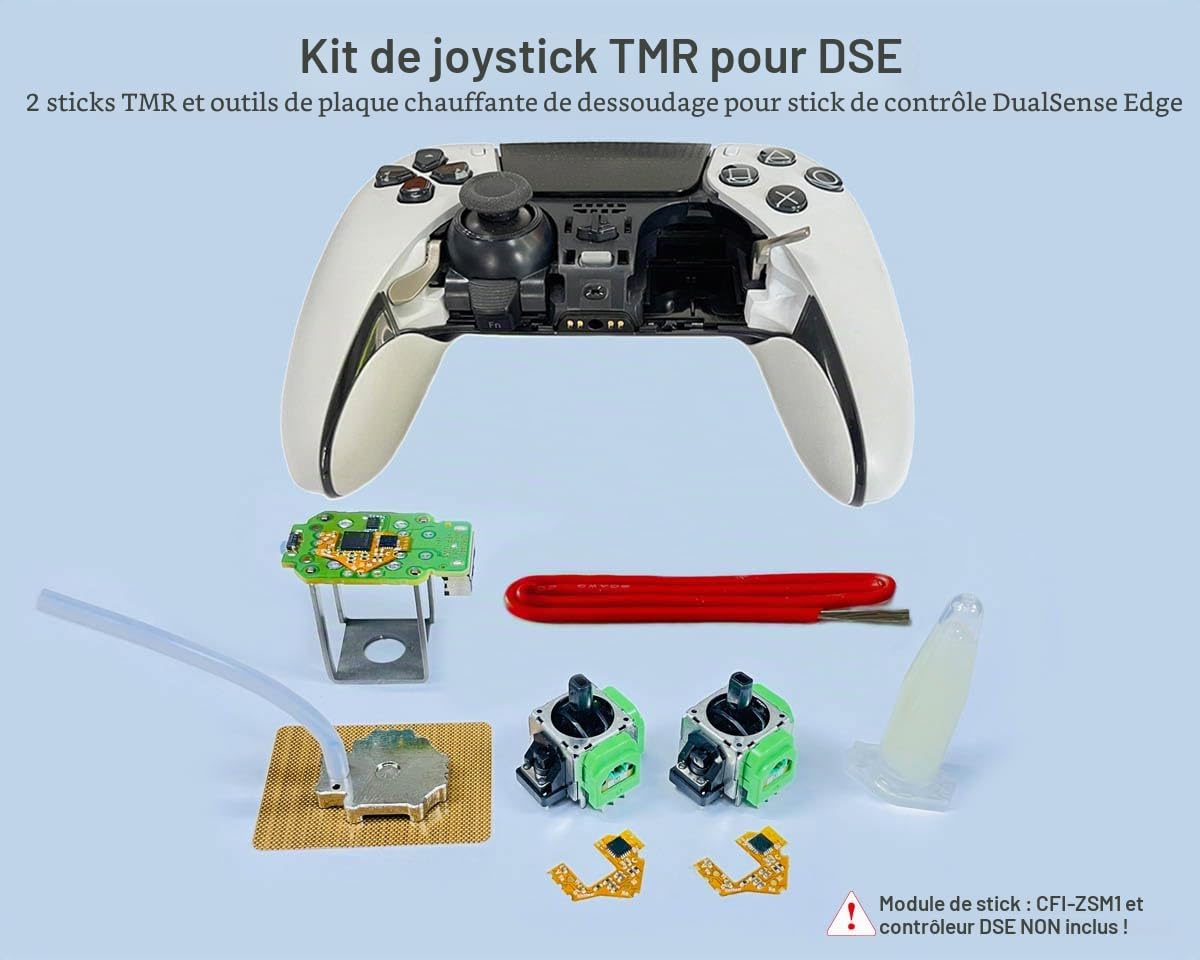 ElecGear Lot de 2 joysticks TMR et plaque chauffante à dessouder de rechange pour manette PS5 Edge, PCB, TMR Hall Control Stick et outils de réparation de mèche à souder (TMR-DSE)