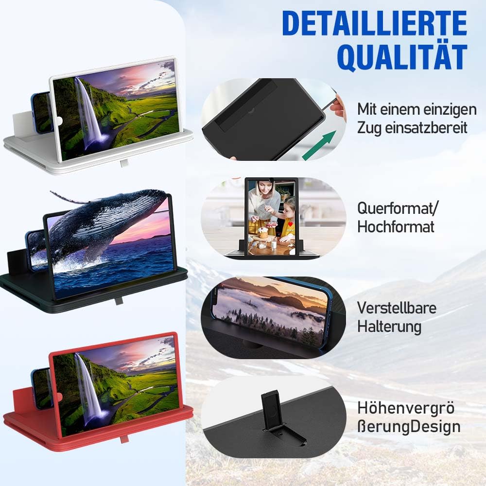 Handy Bildschirmlupe, HD Handy Lupe, 3D Bildschirm für Handy für Allen Smartphones, Perfekt zum Ansehen von Filmen,Videos (Schwarz, 15,75 in)