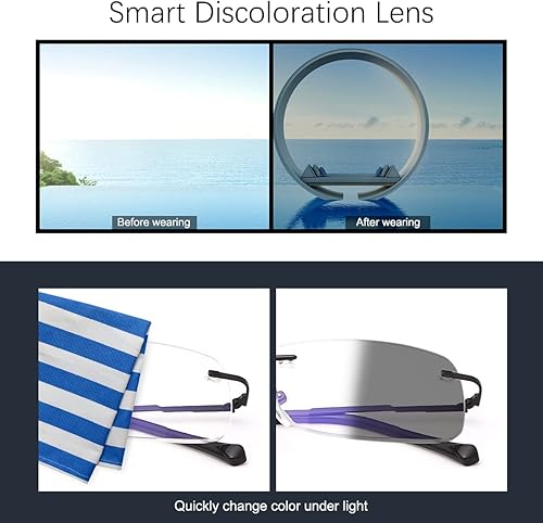 Miniatura 4 de Anteojos de lectura bifocales sin montura de transición, fotocromáticos, protección UV400, lentes de titanio para hombres