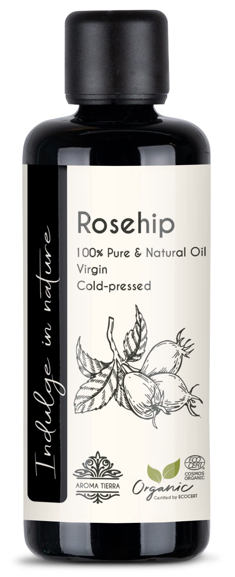 Aroma Tierra Rosehip Seed Oil - 100% Pure Organic Cold Pressed - For Face Skin Hair Anti-aging Scars Stretch Marks - 100ml