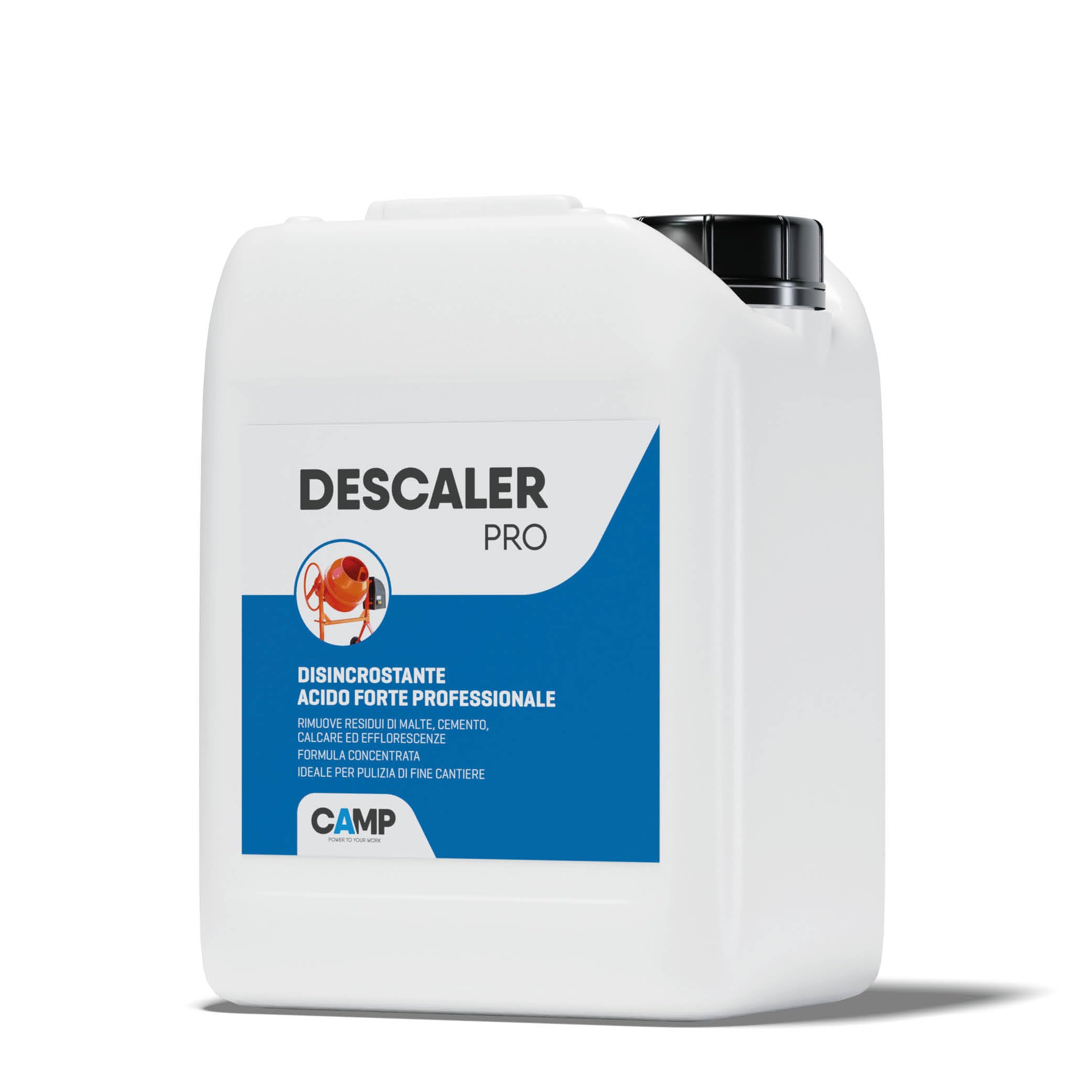 CAMP Descaler Pro - Disincrostante Acido Professionale - Rimozione Malte, Cemento e Calcare - Pulizia di Fine Cantiere - 5L