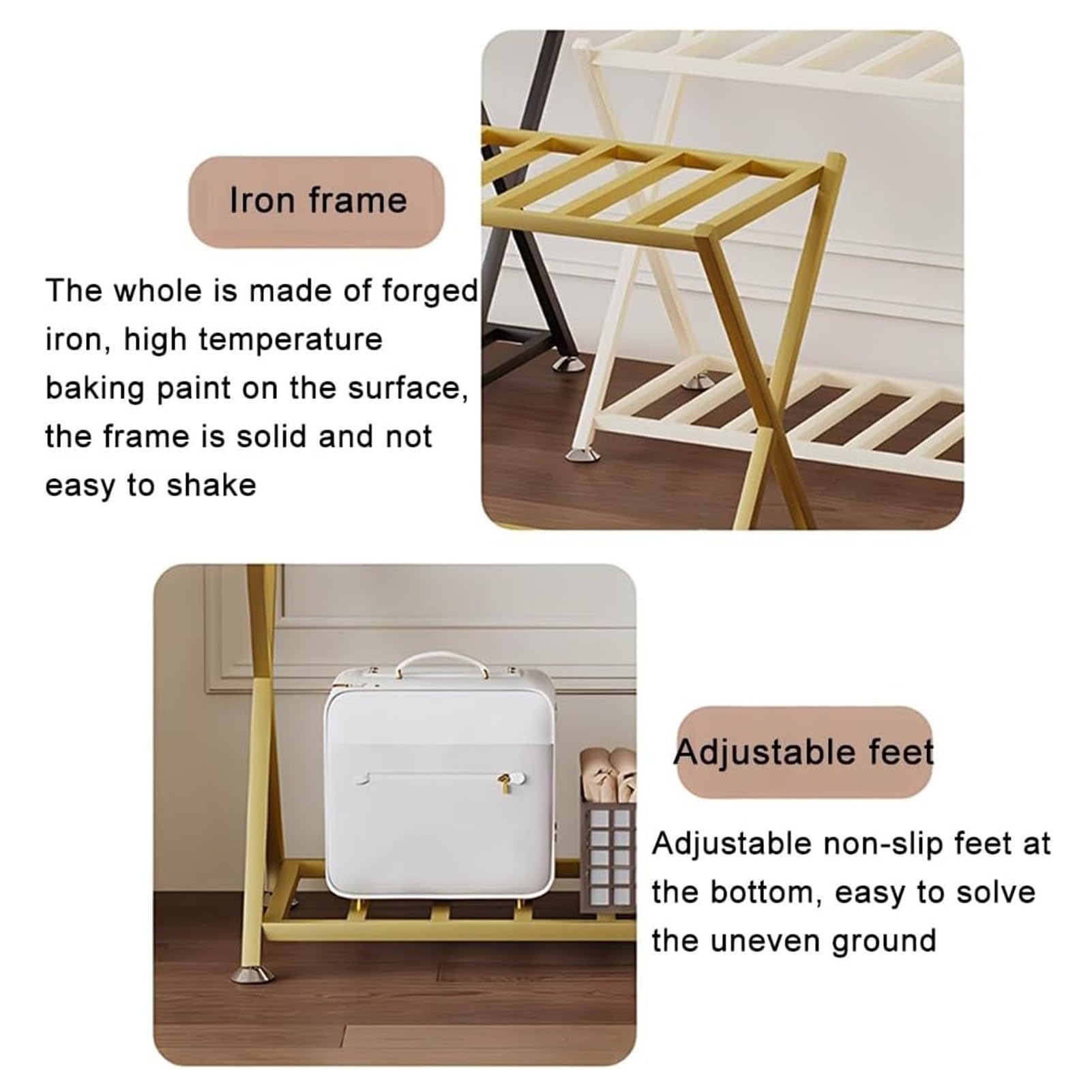 Portaequipajes plegable con estante de cincha resistente para hotel, habitación de invitados y almacenamiento de bolsas de viaje