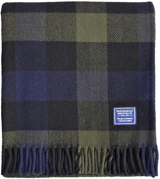 Faribault Mill - Manta de lana de búfalo tricolor negroolivaazul marino