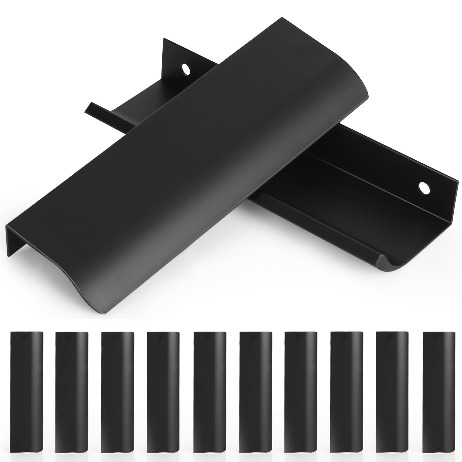 Pack of 10 Hidden Cabinet Handles, Black, 150 mm Concealed Furniture Handles, Furniture Handles, Black with Screws