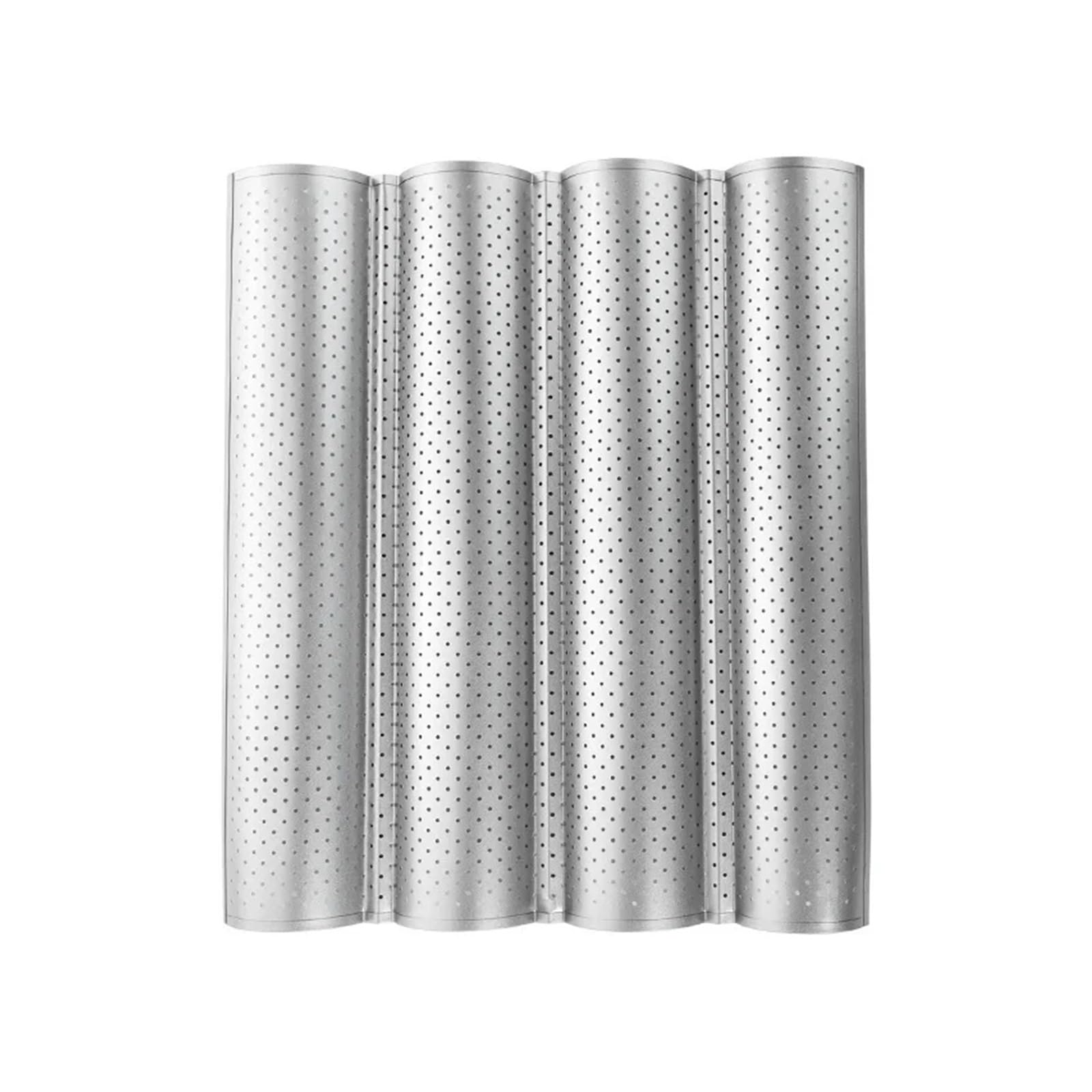 Bandeja for Baguette, molde for hornear Pan francés, utensilios for hornear, molde con ondas ranuradas, bandeja for pastelería, platos, accesorios de cocina, herramienta tostadora(4 Groove Silver)