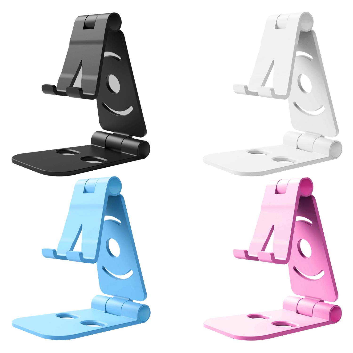 CBGGQ 4 Pack Phone Stand Holder, Phone Holder, Adjustable Portable Phone Tablet Stand, Desk Holder Stand with iPhone 12 11 Pro Xs Xs Max XR X 8 7 6S Plus, All 4-10 inch Devices (Black+White+Pink+Blue)