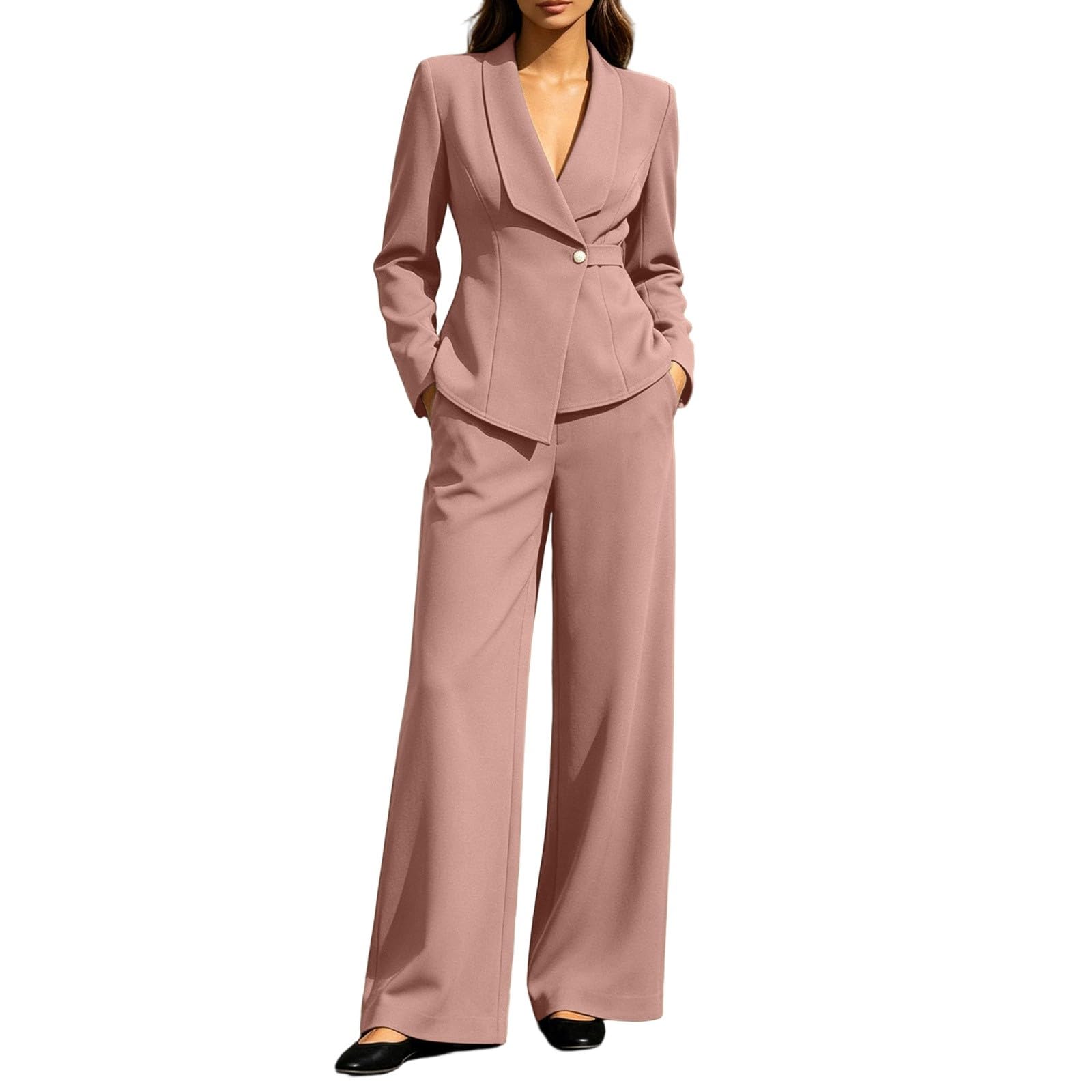 Traje de mujer para invitados de boda, elegante, informal, de 2 piezas, chaqueta de manga larga, chaqueta de pierna recta, pantalones largos, traje formal de oficina, trabajo, negocios