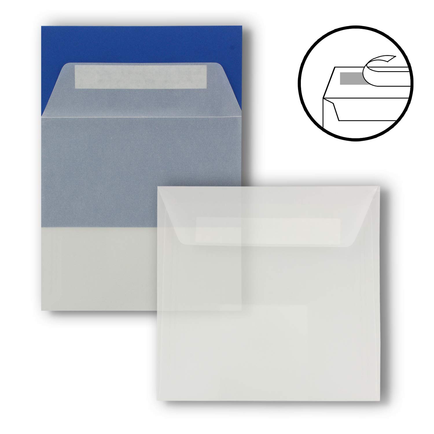 200x Quadratische Brief-Umschläge ohne Fenster in Transparent Weiß - 15,5 x 15,5 cm - Haftklebung - Für Hochzeits-Karten, Einladungskarten und mehr - Serie FarbenFroh