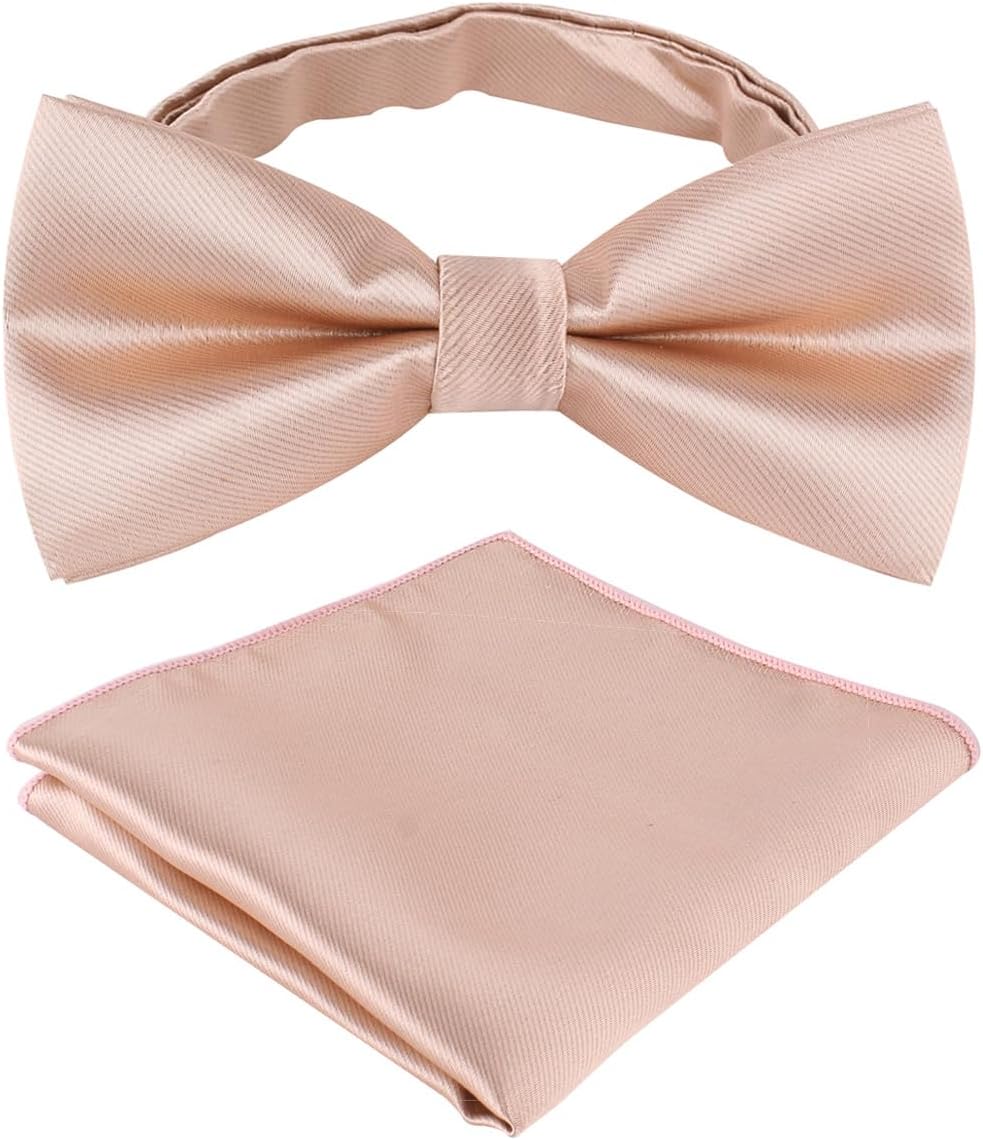 Pre-Tied Bow Ties and Pocket Square Set, Formal Solid Tuxedo Bowties, Boys and Youths,