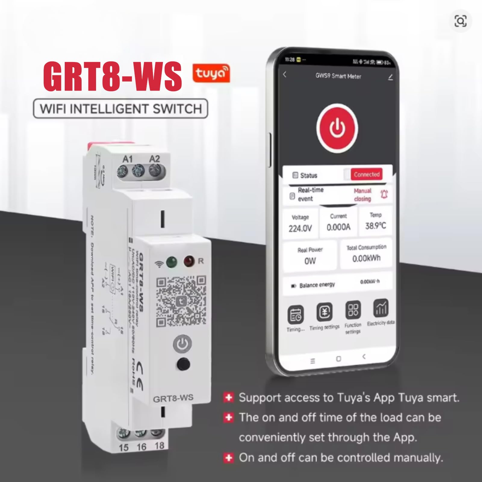 Jadeshay Minuterie Programmable Connectée, GRT8-WS Programmateur WiFi pour Télécommande Maison Connectée, Compatible avec TUYA, AC/DC 110-240V
