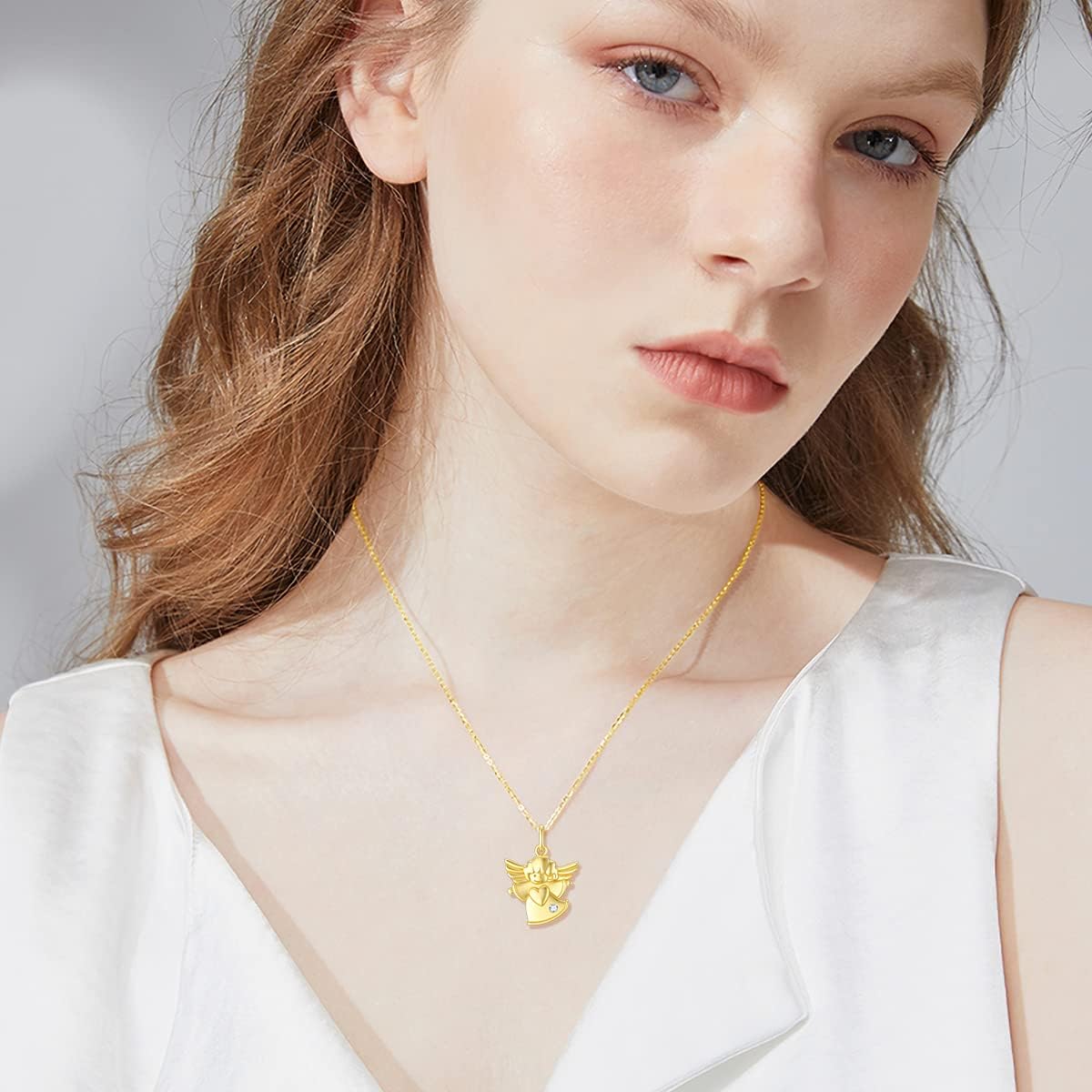 YDD 9ct Gold Guardian Angel Necklace for Women Real Yellow Gold Angel Pendant Necklace for Girls Valentine Day Gifts for Her 16+1+1 inch - Image 3