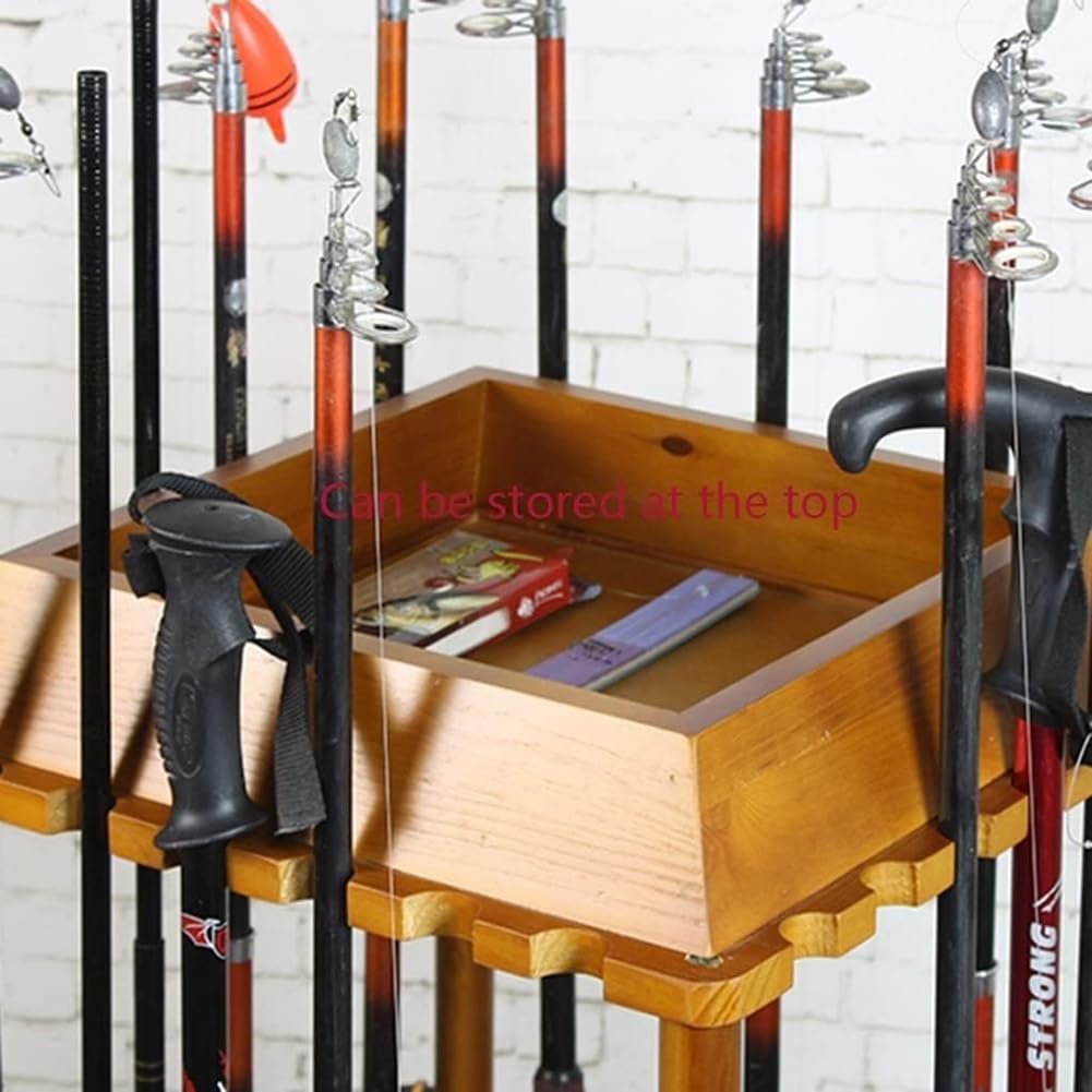 Portaoggetti per canna da pesca con ruote, in legno, per pesca a rotelle, supporto portatile per canna da pesca per garage, barca, cantina