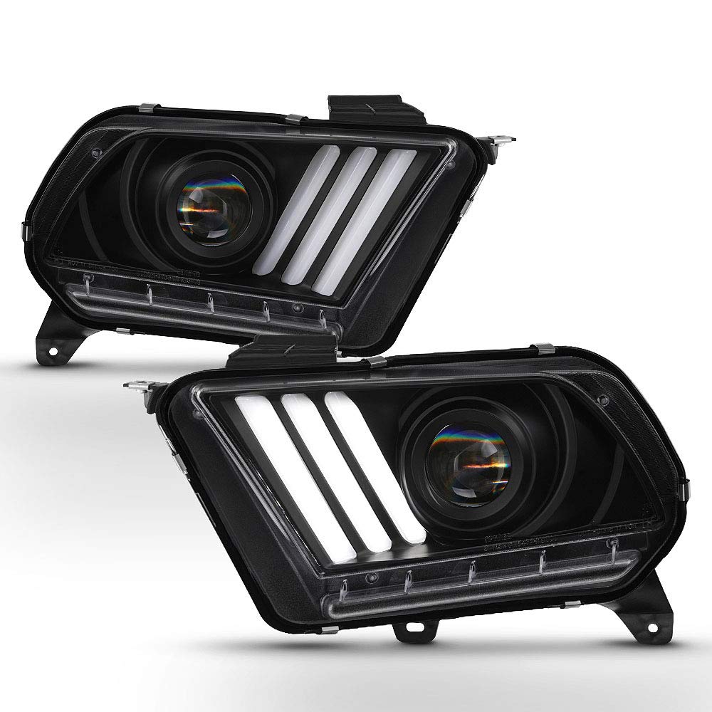 ACANII - For [HID/Xenon] 2010-2012 Ford Mustang LED Sequential Signal Tube Black Housing Projector Headlights Headlamps
