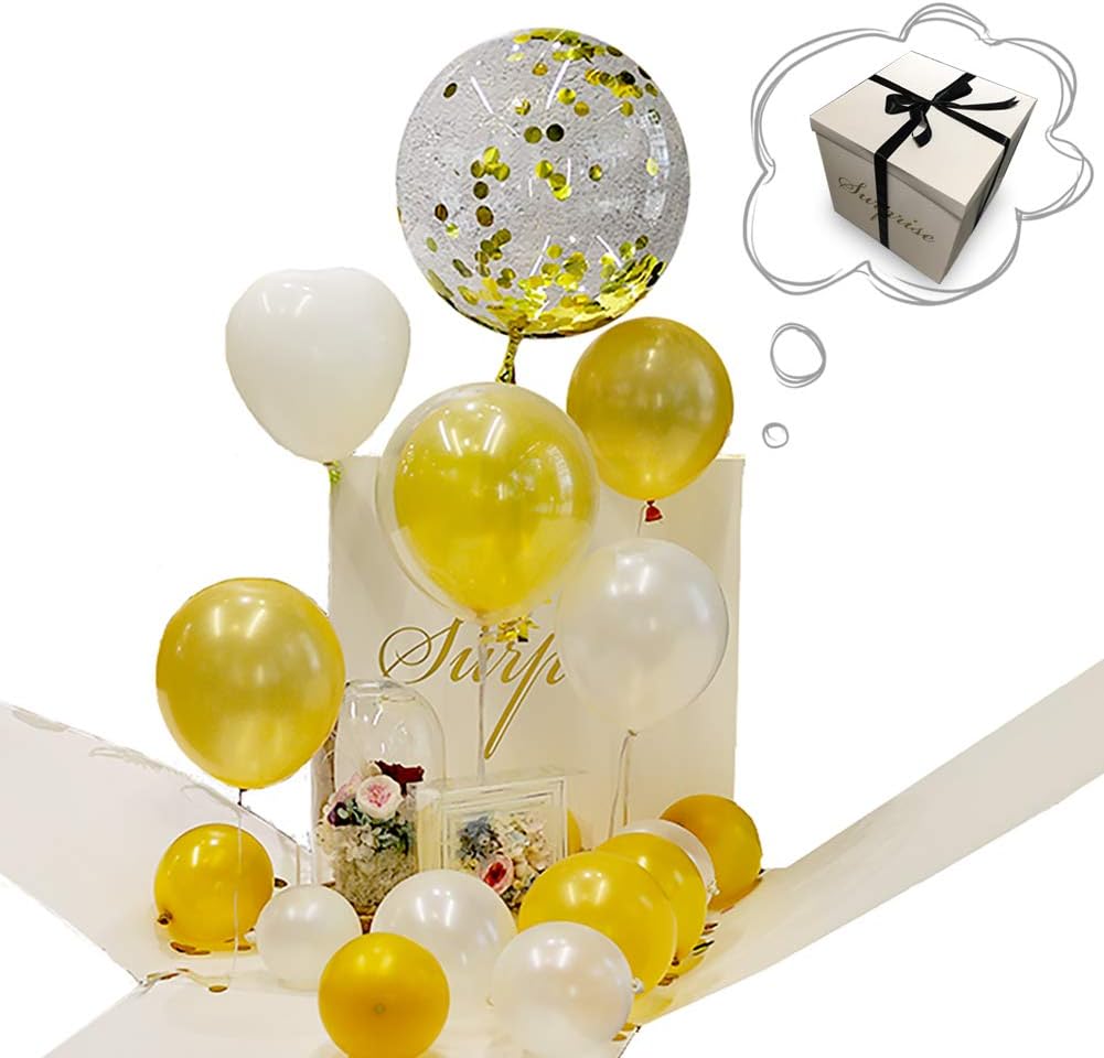 Wanateber 50 cm Explosion Surprise Gift Box Balloons(20 PCS), Wedding Decorative, Album Photo Props Wall, DIY, Surprise Birthday Gift, Wedding Surprise Gift Box, Marriage Surprise Gift Box (White)
