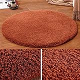 Thick Round Silk Wool Carpet Computer Chair Cushion Living Room Bedroom Cute Bedside Blanket-Brown_140 cm Diameter Long Hair