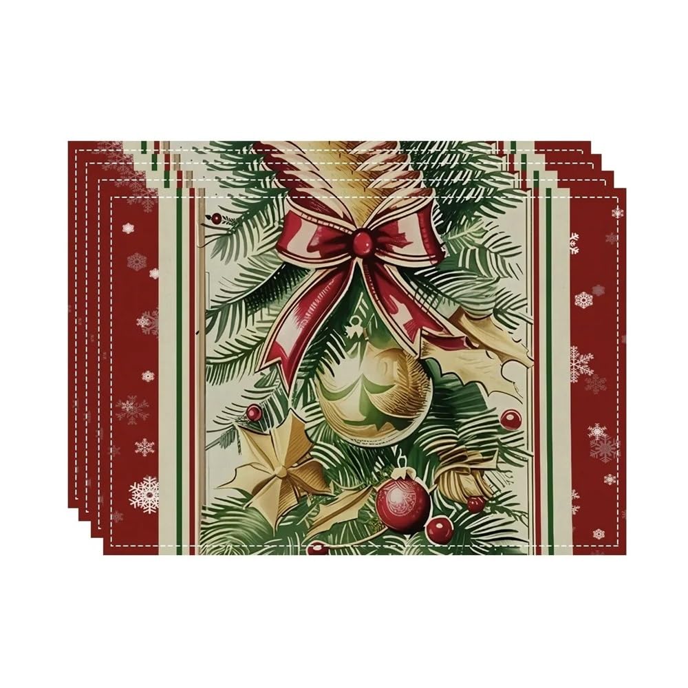 4Pcs Red Merry Christmas Placemats Winter Xmas Birds Table Mats Holiday Snowflakes Rustic Kitchen Dining For Home Party(BJT-250720000017,8Pcs-30X45cm(12X18in)