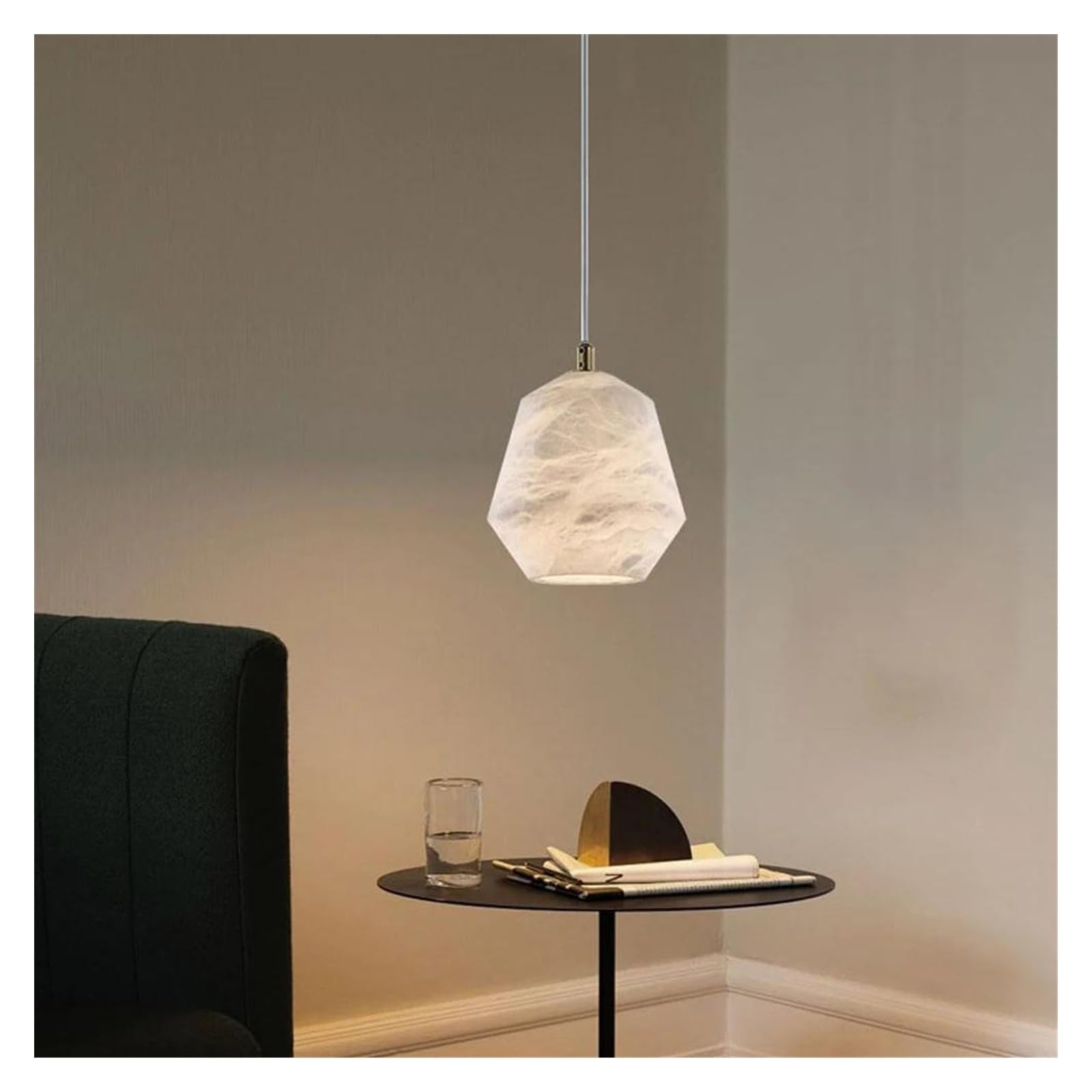 HYJAUSXB Natural Marble Series LED Chandelier Pendant Light Suspension Luminaire Lampen Alabaster Hanging Lamp for Living Room(H)