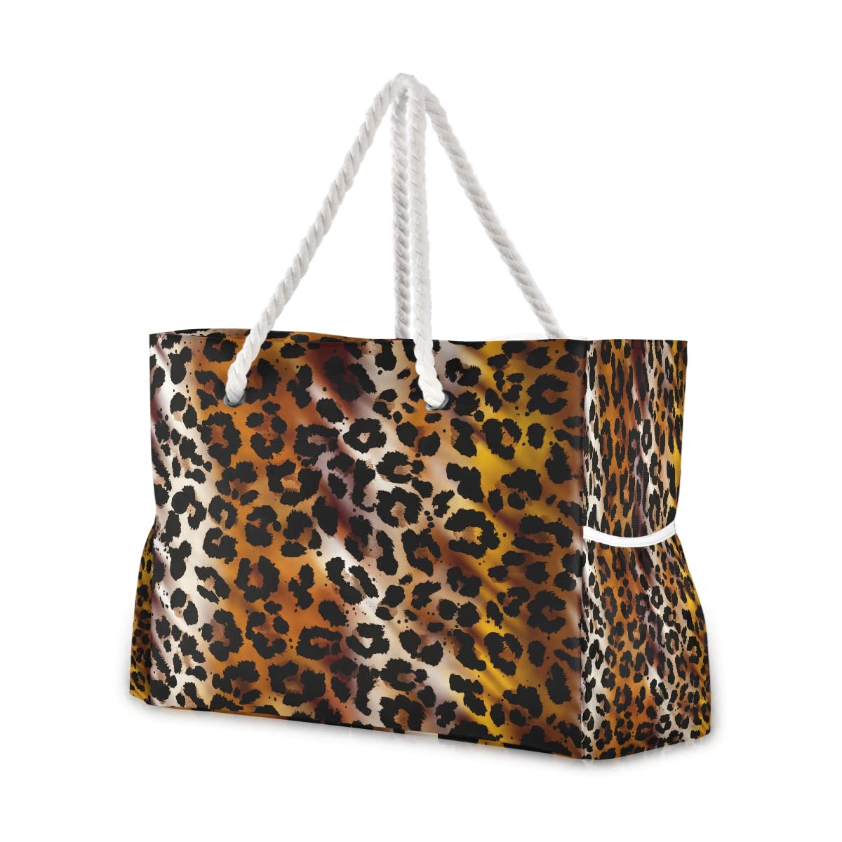 Mnsruu Bolsa de mano con estampado de guepardo de leopardo marrón para playa, bolsa grande, asas de cuerda para compras, comestibles, viajes, al aire libre